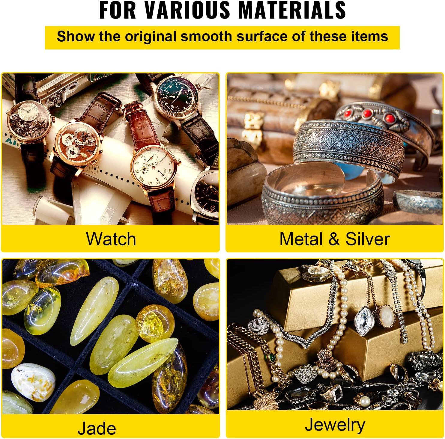 VEVOR Bench Buffer Polisher, 1/2HP Polishing Buffing Machine, 0 to 8000RPM Benchtop Polisher Grinder with 4" Cloth Wheel, 3" Grinding Wheel & 3" Fiber Wheel for Metal, Jewelry, Wood and Plastic