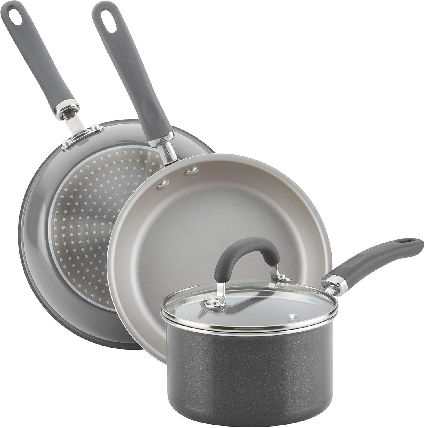 Gray Shimmer 13-Piece Nonstick Aluminum Cookware Set with Stainless Steel Handles