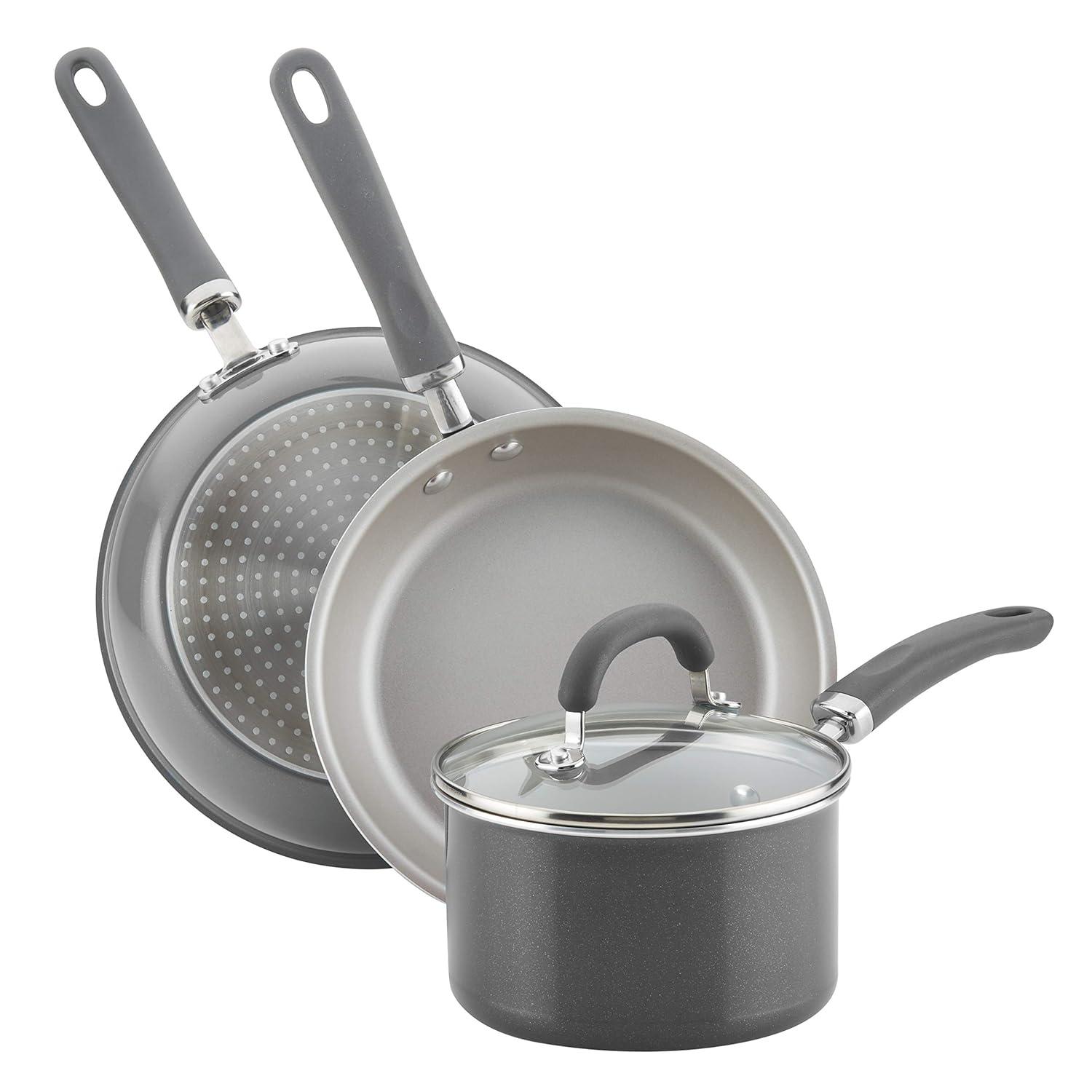 Gray Shimmer 13-Piece Nonstick Aluminum Cookware Set with Stainless Steel Handles