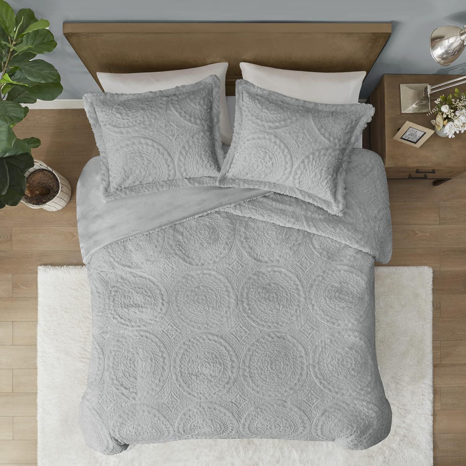 Madison Park Arya Embroidered Medallion Faux Fur Ultra Plush Comforter Set