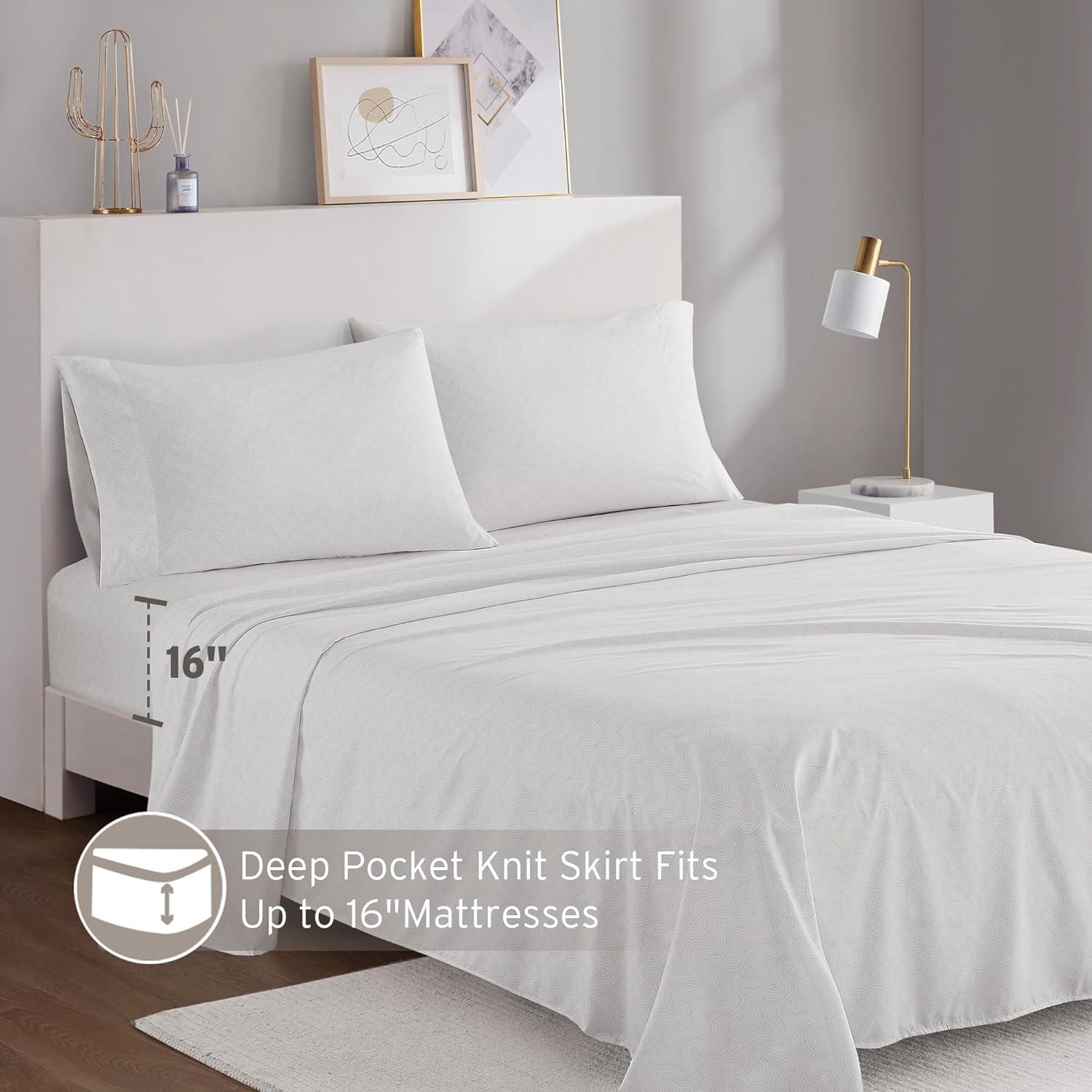 Intelligent Design Queen Print Microfiber All Season Soft Wrinkle Free Sheet Set Beige: Machine Washable, Elastic Fitted Sheet, OEKO-TEX Certified