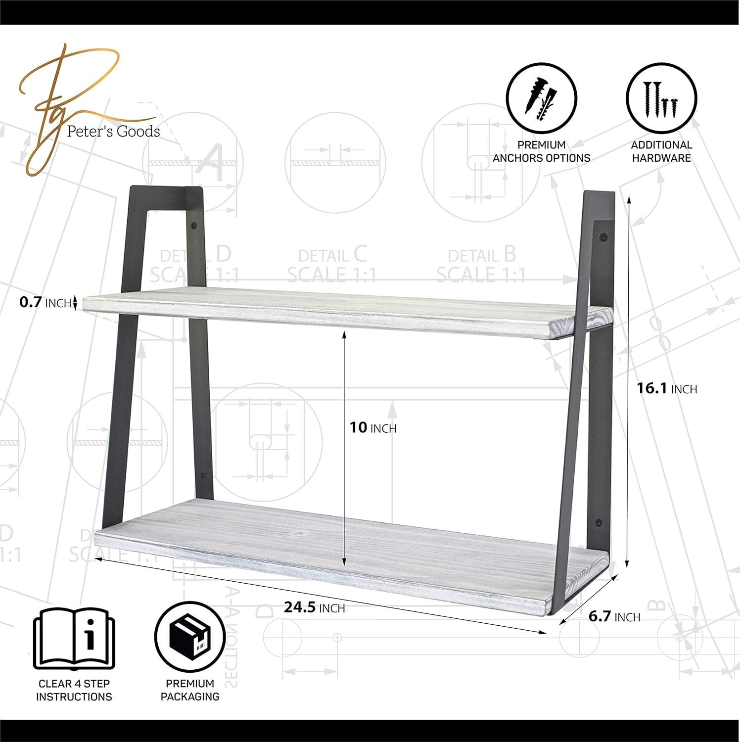 Rustic White and Black 2-Tier Floating Wall Shelf