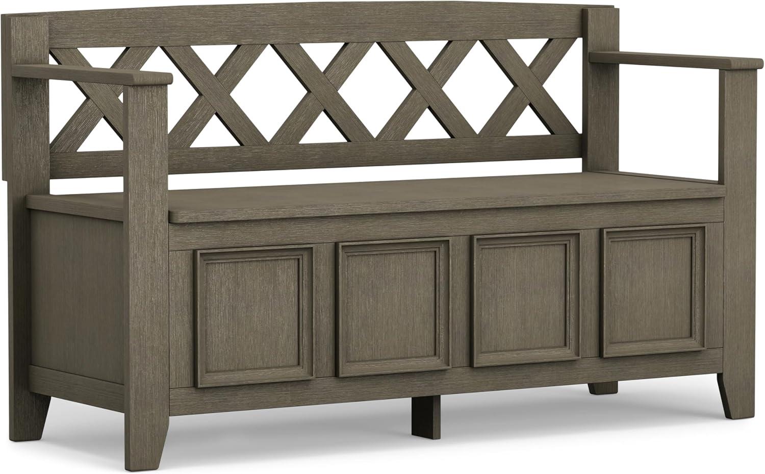 Amherst SOLID WOOD 48" W Transitional Entryway Storage Bench in Farmhouse Gray