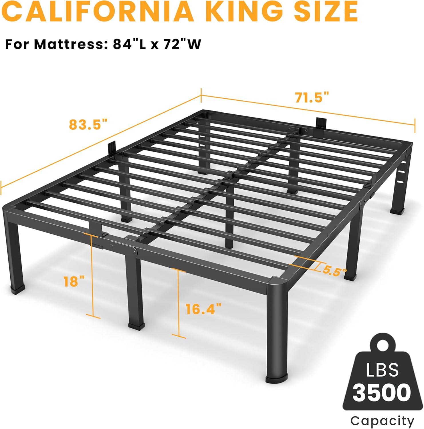 Roseann 18'' Heavy Duty Steel Platform Bed Frame with Round Corners, No Box Spring Needed, Noise Free