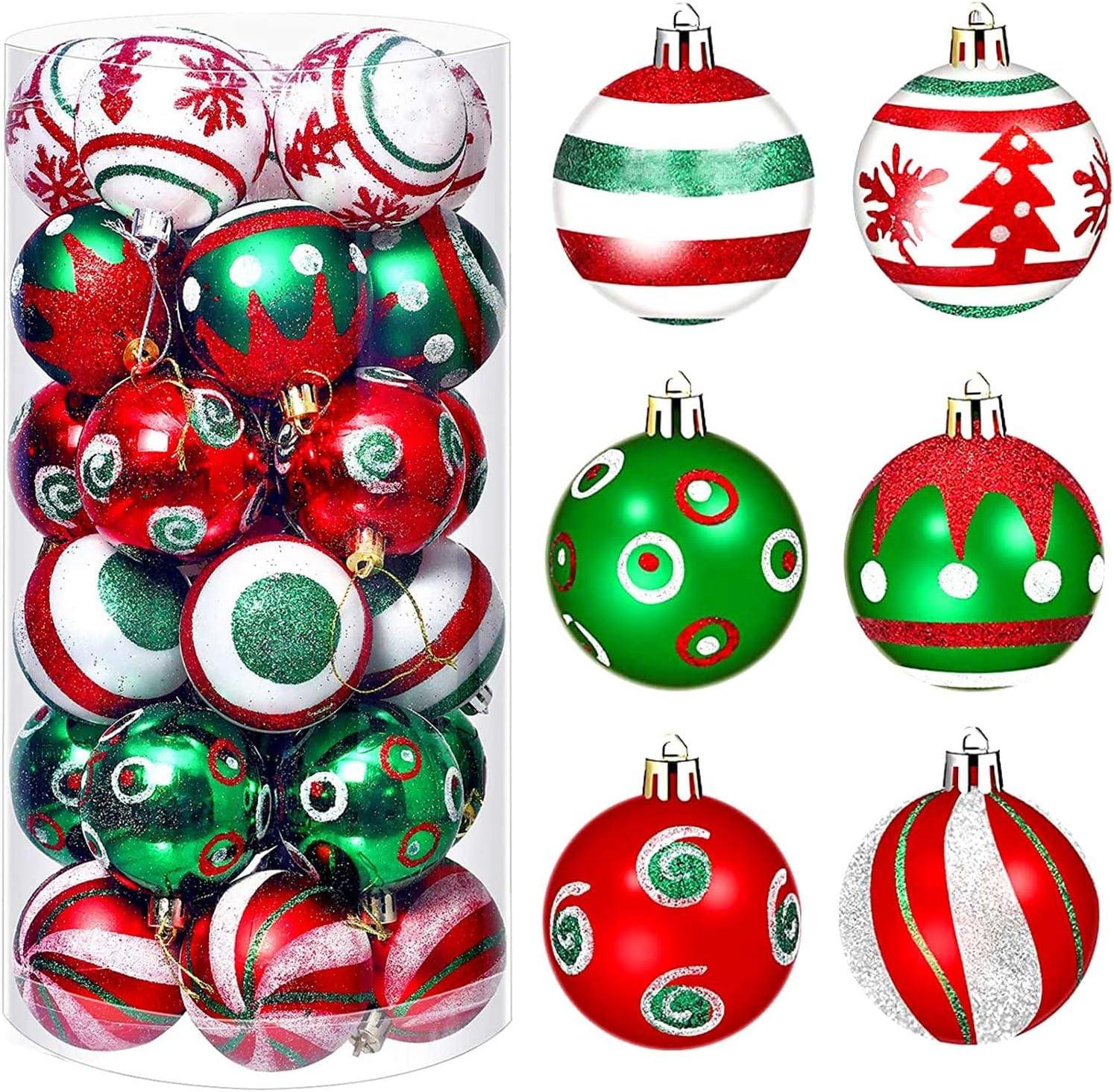 Red and Green Shatterproof Plastic Christmas Ornaments Set