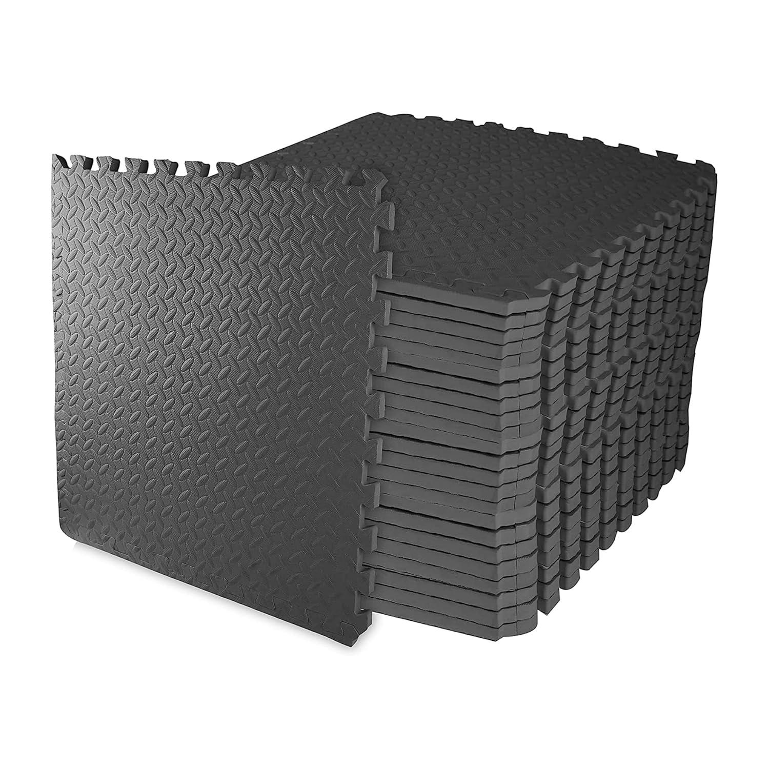 BalanceFrom Fitness 96 Square Foot Interlocking Extra Thick 3/4 Inch High Density Slip Resistant Exercise Mat Tiles with 24 24 x 24 Inch Pieces, Black