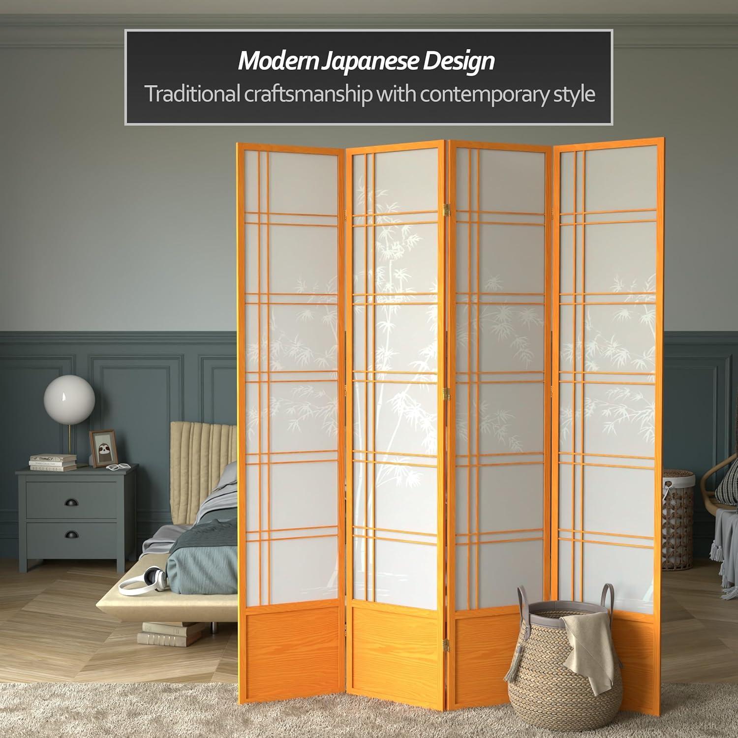 Extra Tall Honey Bamboo Shoji Screen with 4 Panels