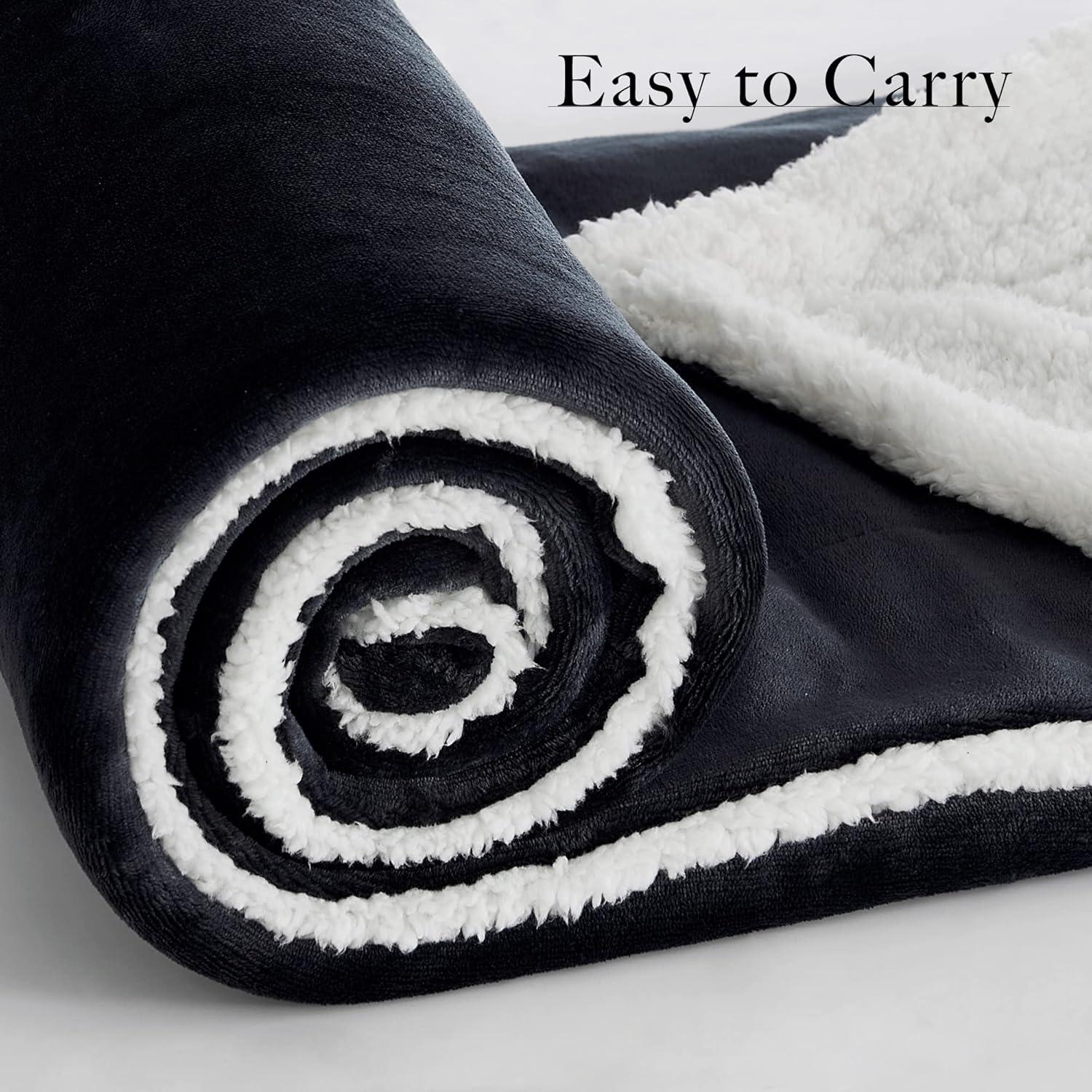 Elegant Comfort Throw Blanket, Reversible Sherpa Flannel, Ultra-Soft, Fuzzy, Cozy and Plush- All Season Lightweight Decorative Throw, 50 x 60 inches, Solid Sherpa Throw, Black