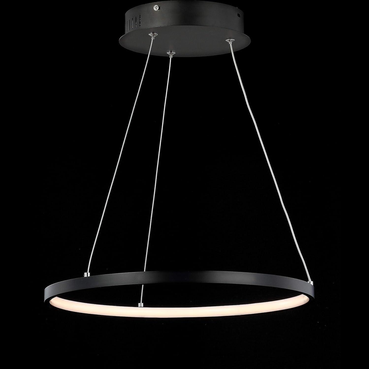 Matte Black Modern LED Drum Pendant Light - 15.75" Diameter