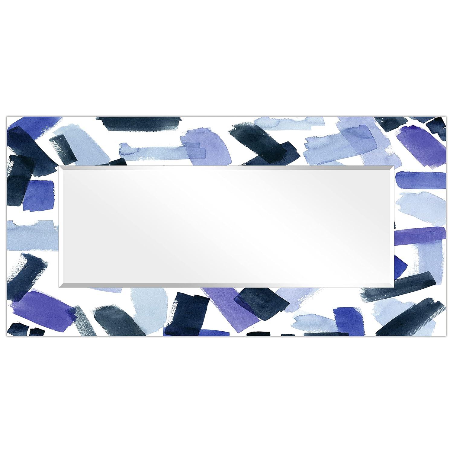 Empire Art Direct Cerulean Strokes Rectangular Beveled Mirror on Free Floating Reverse Printed Tempered Art Glass, 72" x 36" x 0.4", Ready to Hang