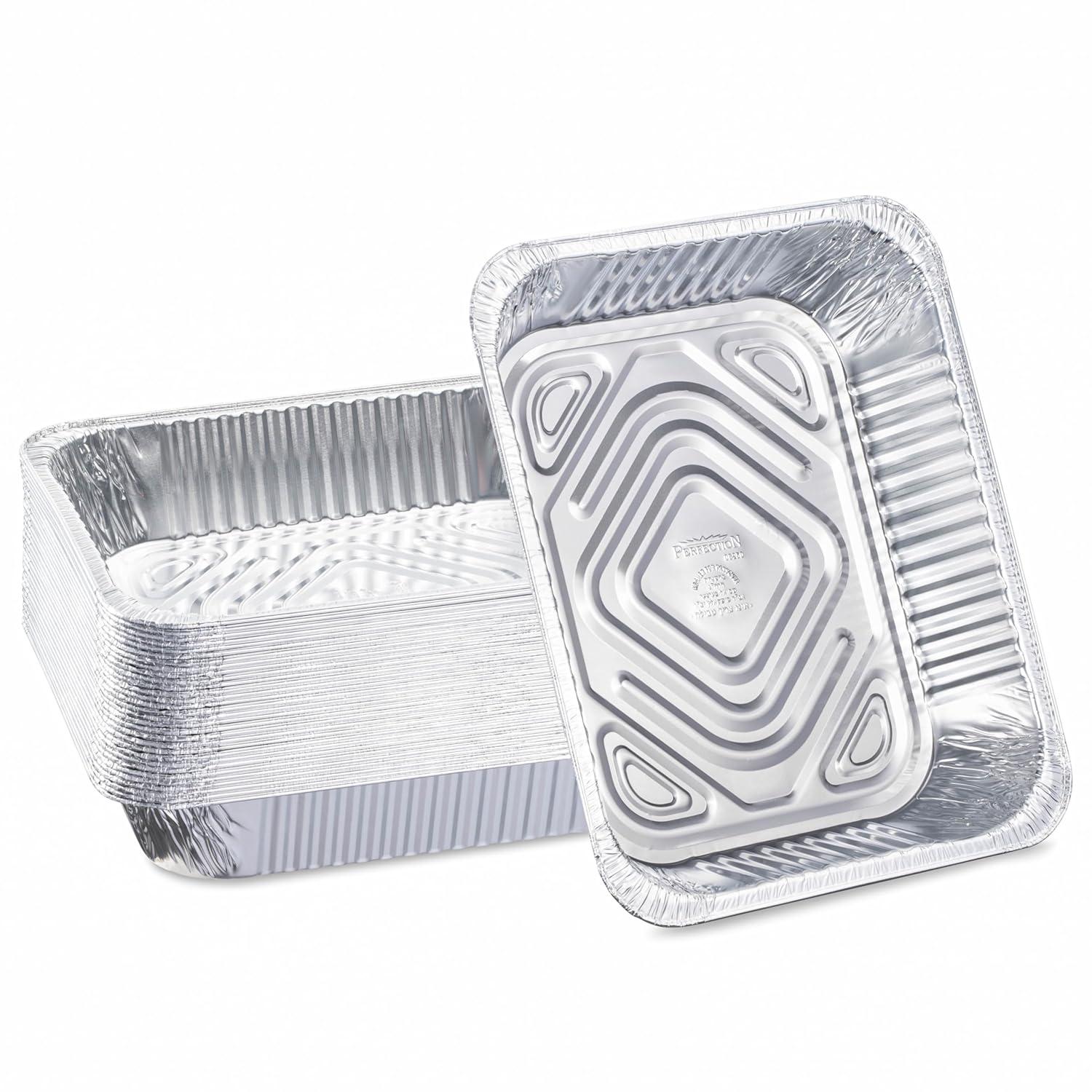 9x13 Aluminum Foil Pans (10 Pack), Disposable Half Size Deep Foil Pans, Cookware, Food Prepping, Large Pans for Baking, Reheating, Grilling