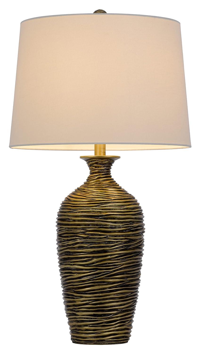 150W 3-Way Aurora Resin Table Lamp with Hardback Taper Drum Fabric Shade, Antique Bronze