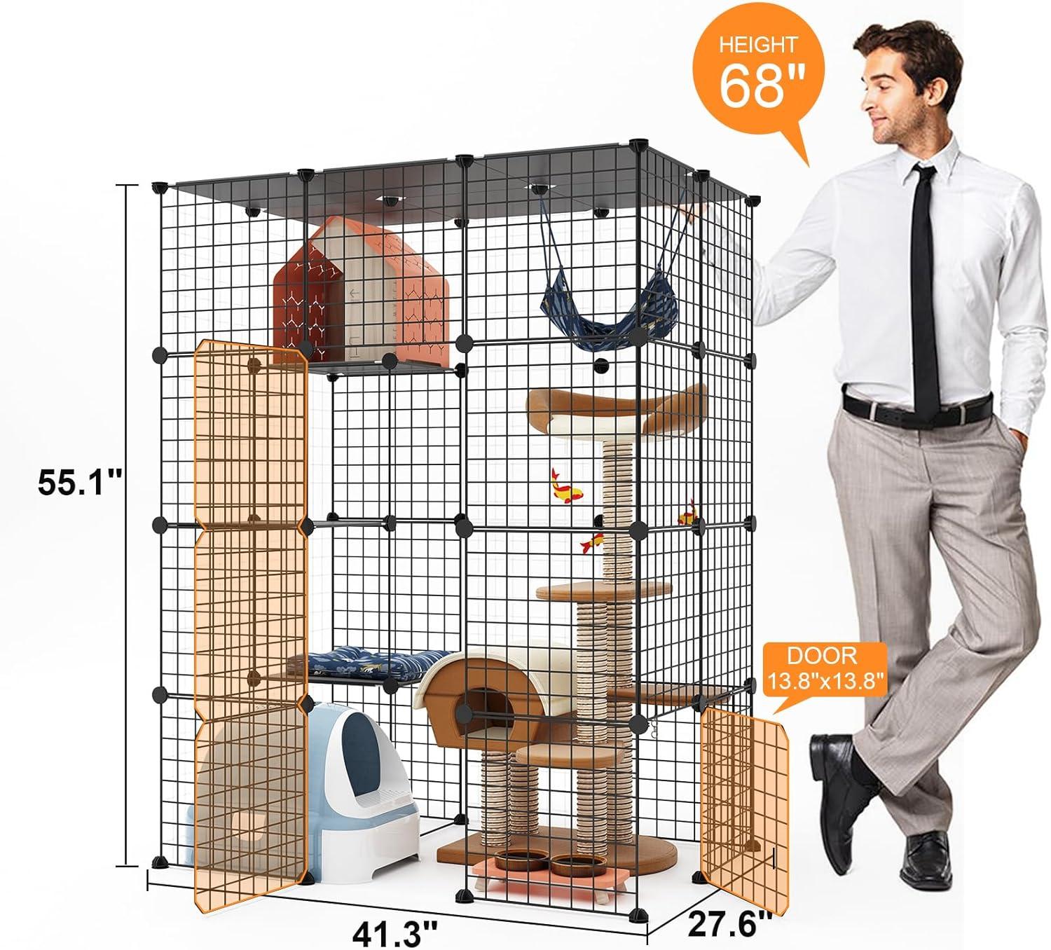 Large Cat Cage Enclosure Indoor DIY Cat Playpen Detachable Metal Wire Kennels Crate 2x3x4 Large Exercise Place Ideal for 1-3 Cat