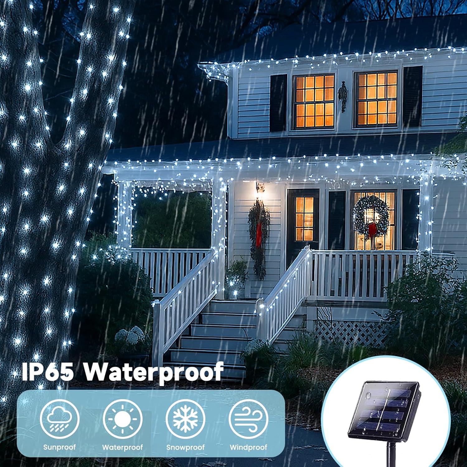 2-Pack Solar String Lights for Outside, Total 200LED Solar Fairy Lights Waterproof, Outdoor Twinkle Light Copper Wire 8 Modes Fairy Light for Xmas Tree Party Wedding Decor (Warm White)