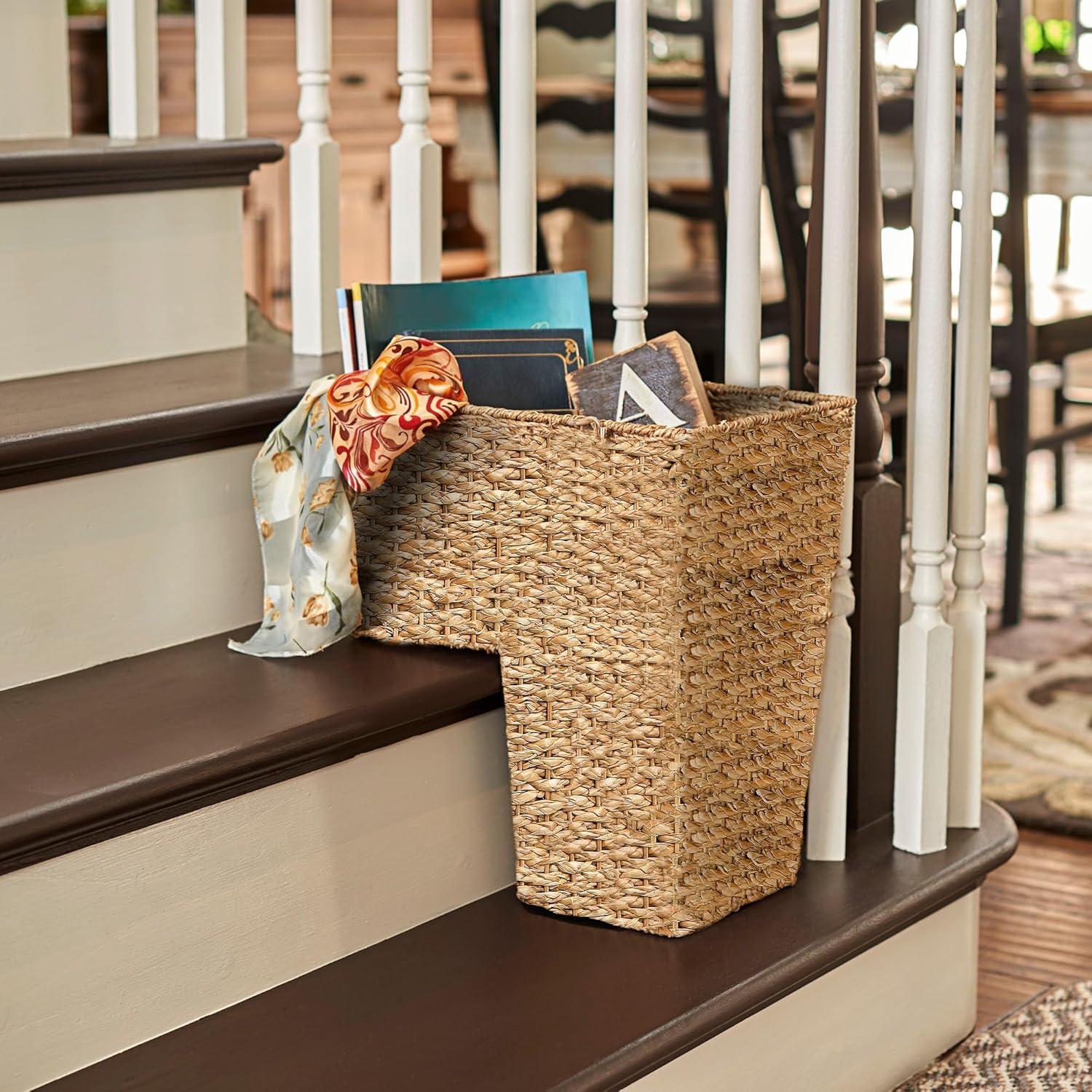 Creative Co-Op Woven & Natural Bangkuan Rope Stair Basket with Handles