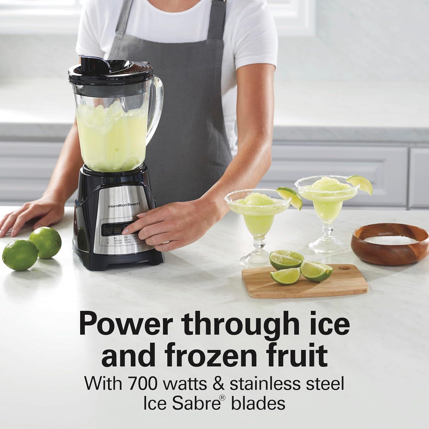 Hamilton Beach Power Elite Multi-Function Blender with Mess Free 40 oz. Glass Jar, 700 Watts, Black, 58148A