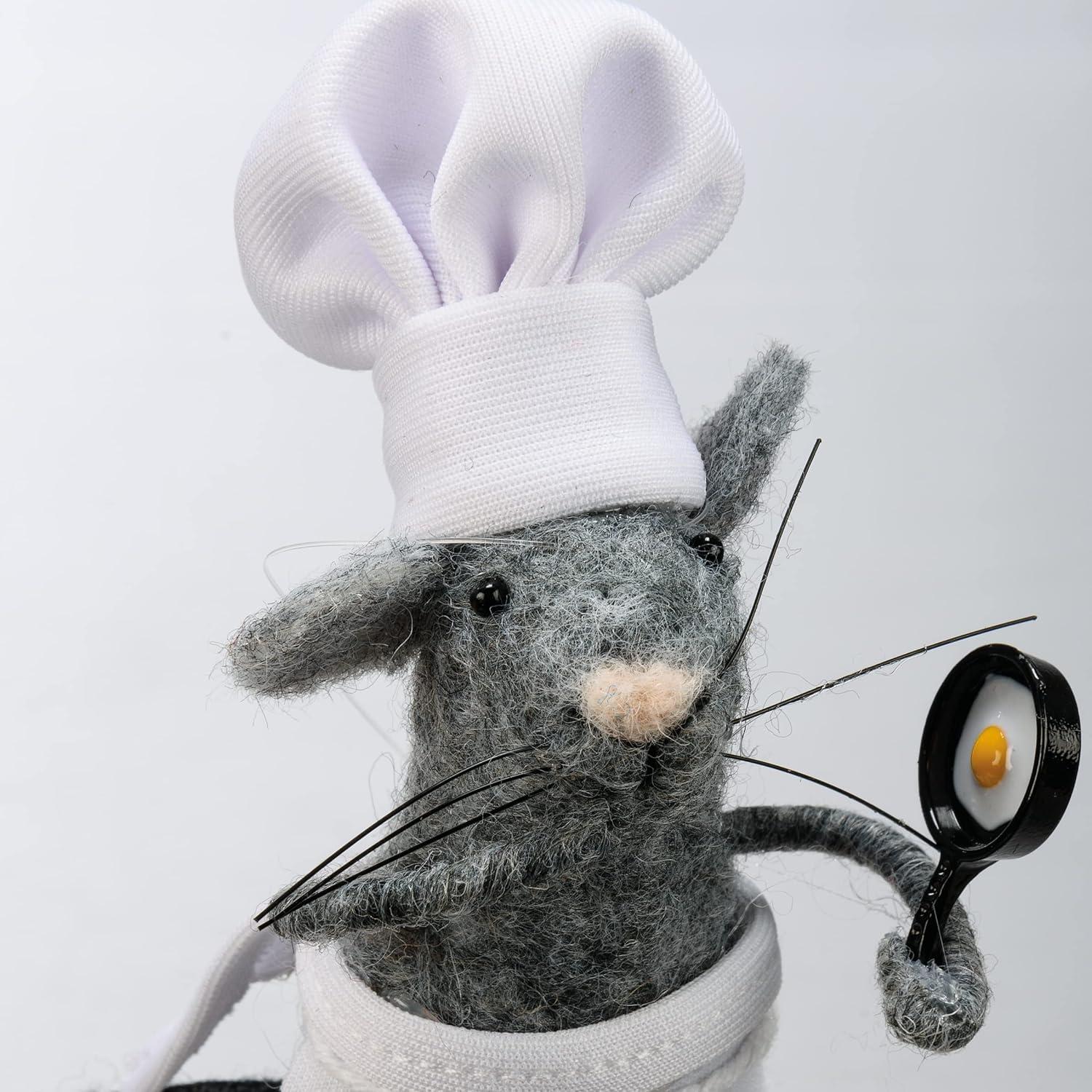 Gray Felt Chef Mice Collectible Figurine Set