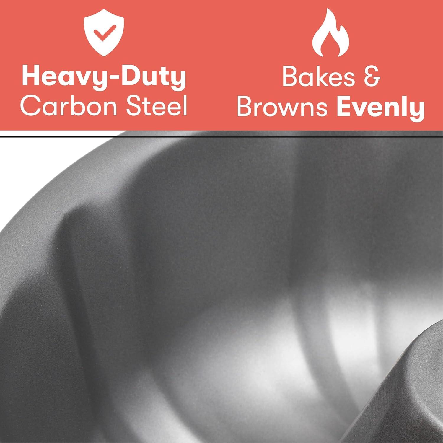 Cooking Light Fluted Cake Bundt Pan, Premium Non-Stick, 9", Gray