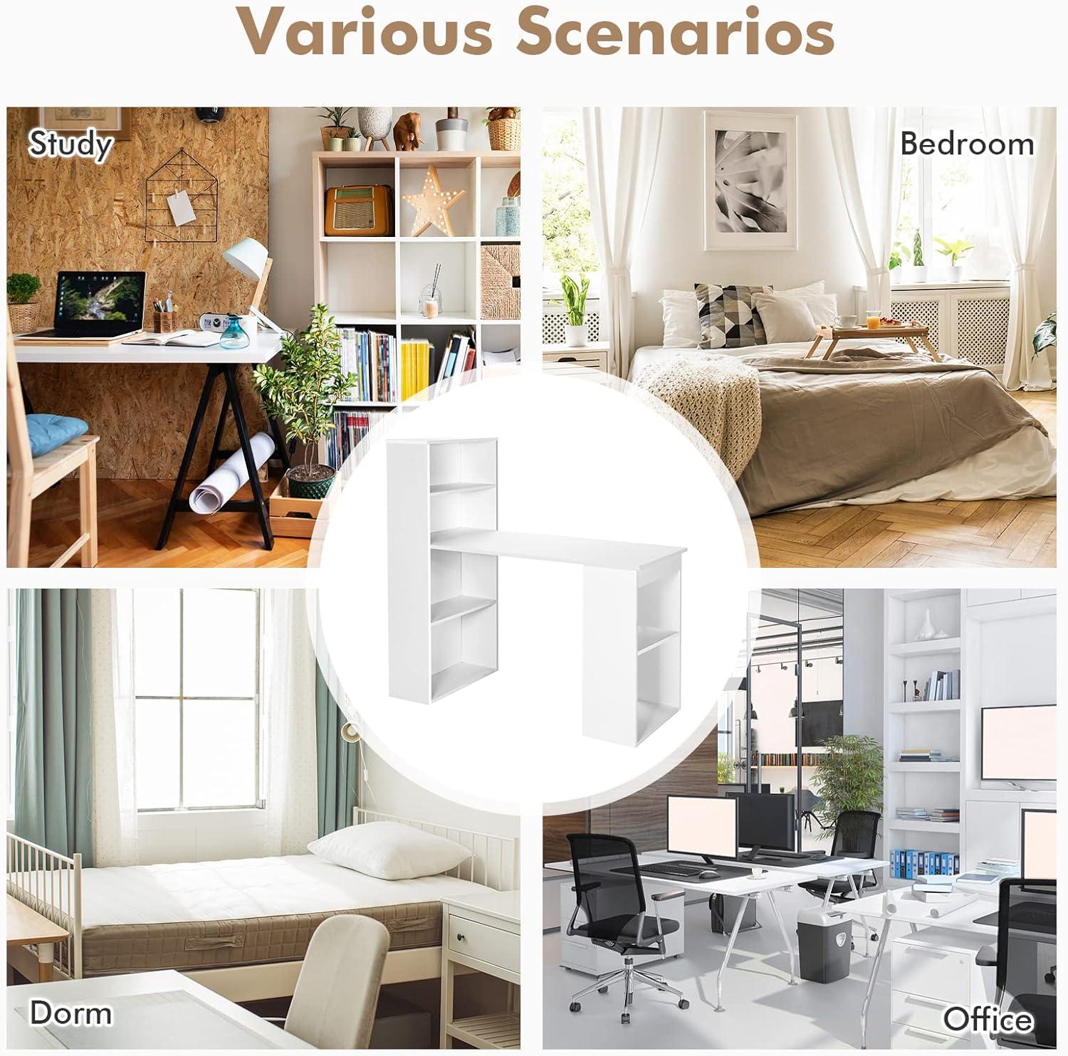 Costway Computer Desk Writing  Workstation Office w/6-Tier Storage Shelves White