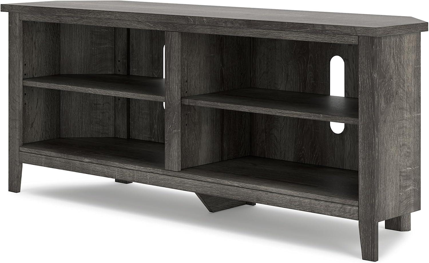 Gray Weathered Oak Corner TV Stand with Shelves