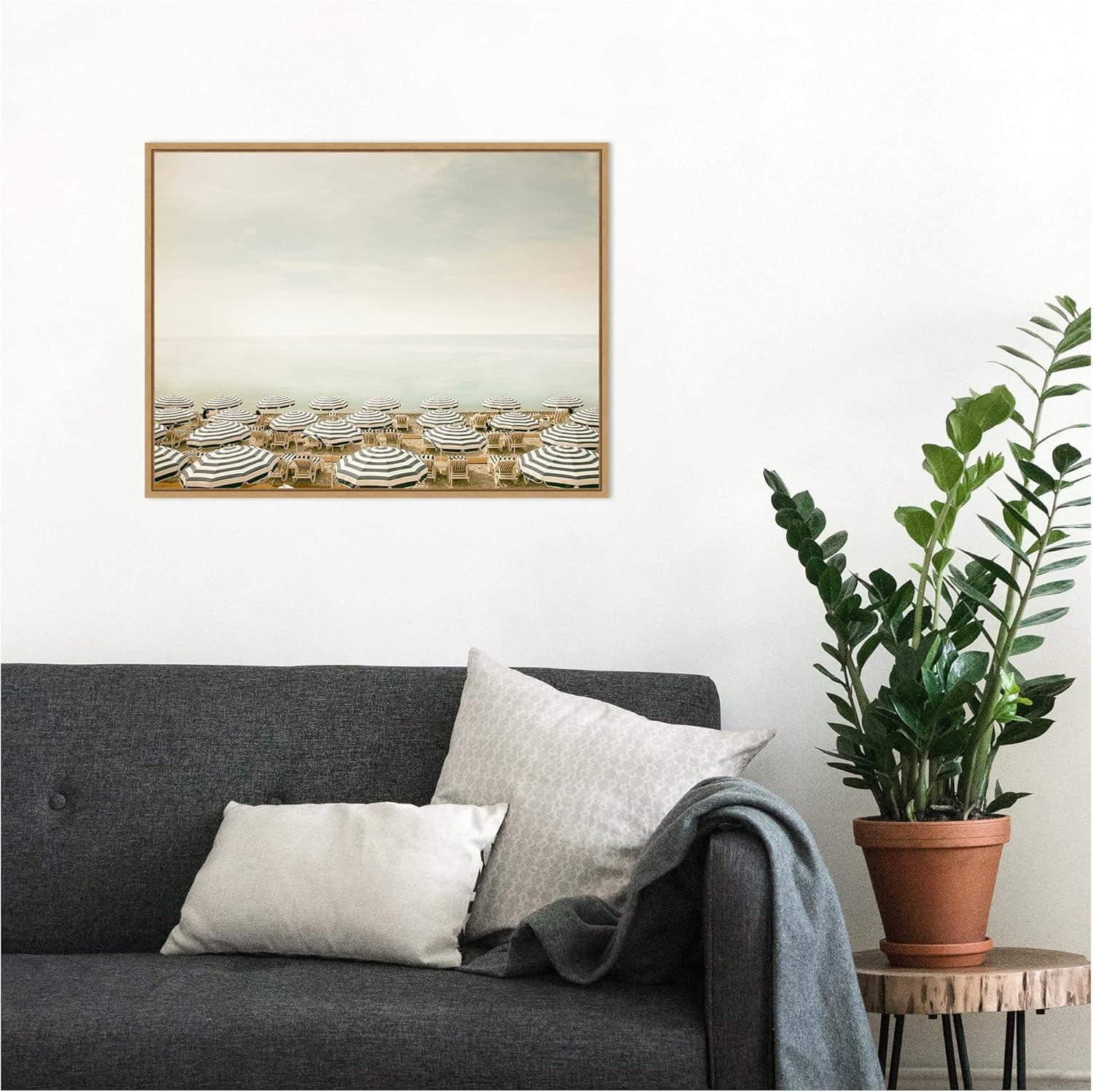 24" x 18" Seaside 4 by Carina Okula Framed Canvas Wall Art - Amanti Art: Modern Lithograph, Sawtooth Back Mount