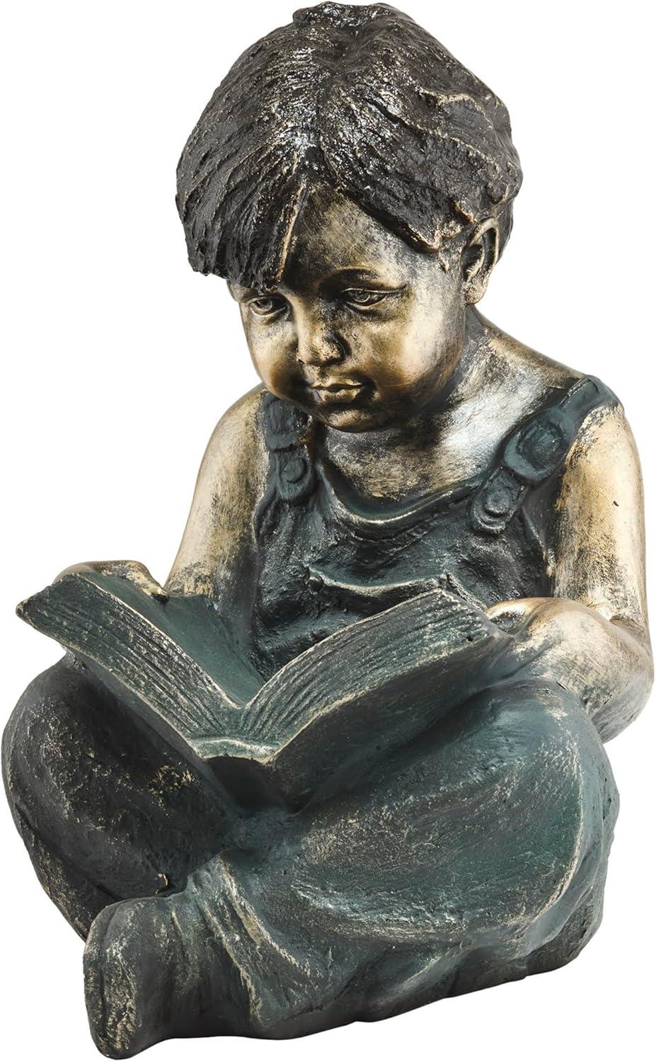Alpine Corporation 16" Polyresin Girl and Boy with Dog Sitting on Bench Sculpture Bronze: Durable Outdoor Decor, Magnesium Oxide, Rust-Resistant