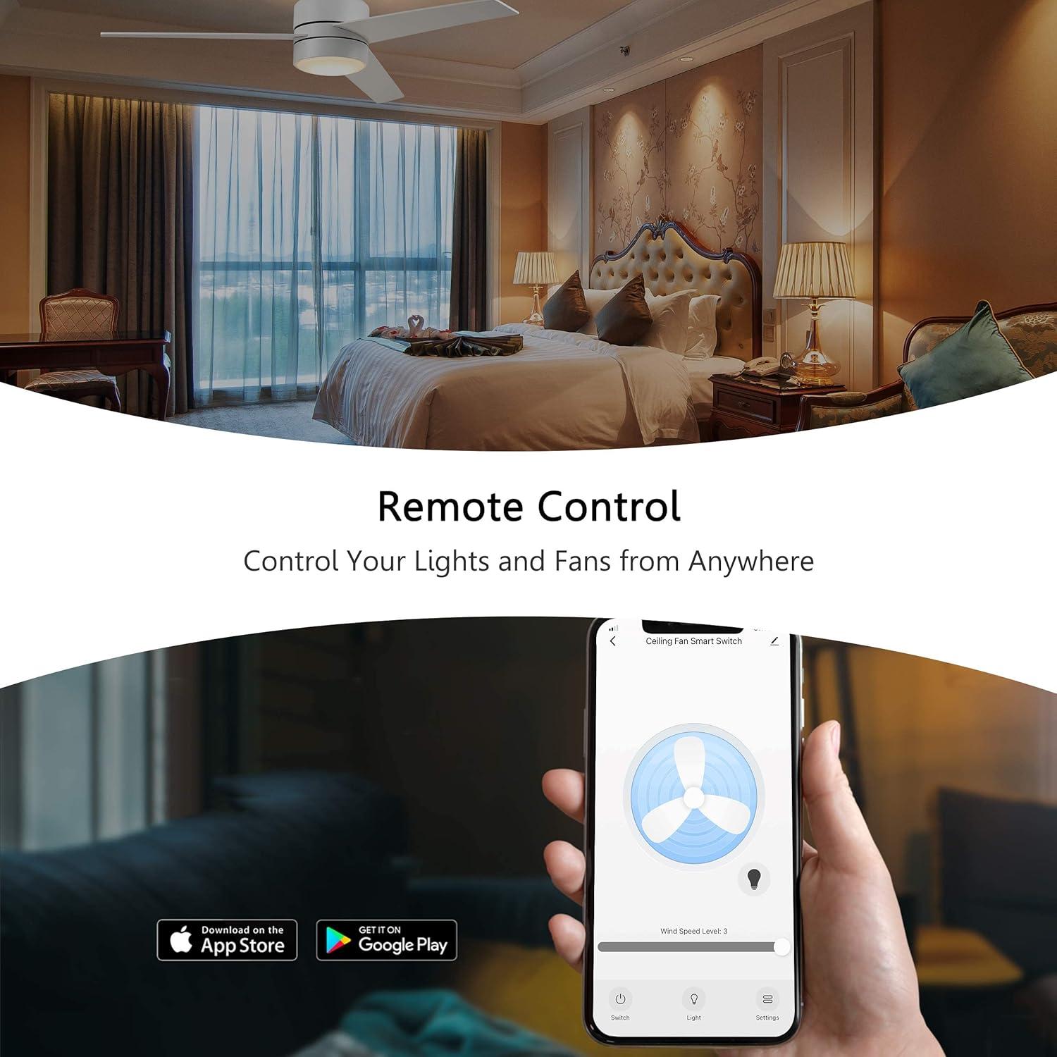 White Smart Wi-Fi Ceiling Fan Control Switch with Light