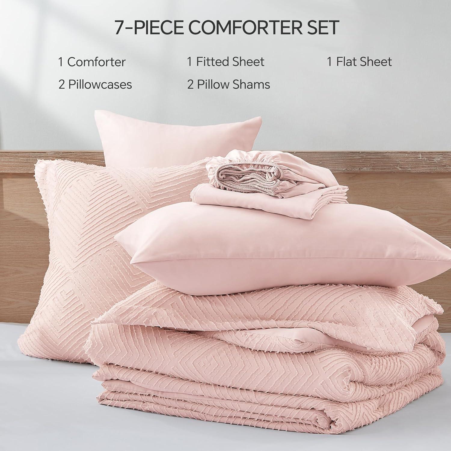 Queen Pink Microfiber 7-Piece Modern Bed in a Bag Set