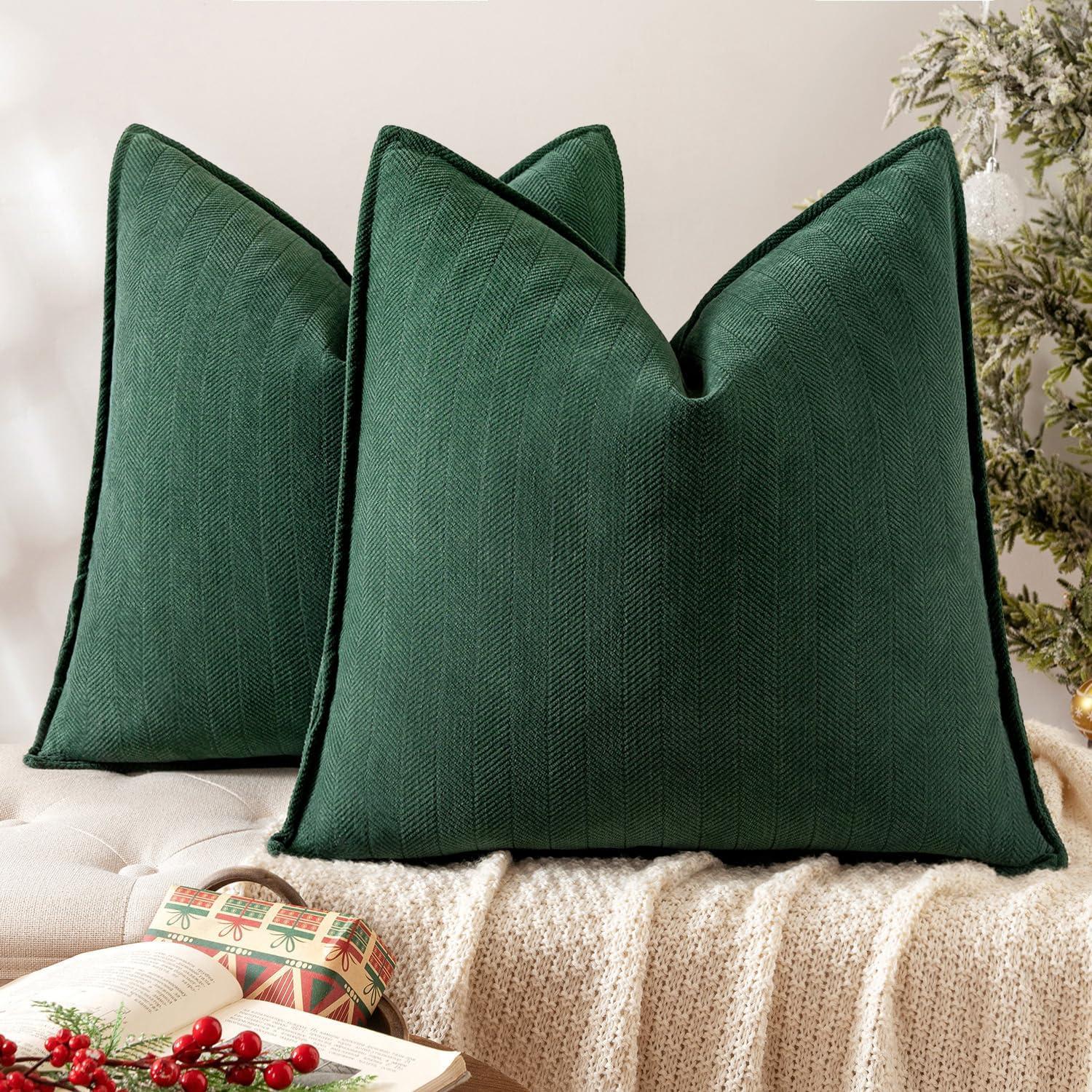 Green Chenille 18x18 Inch Decorative Pillow Covers, Pack of 2