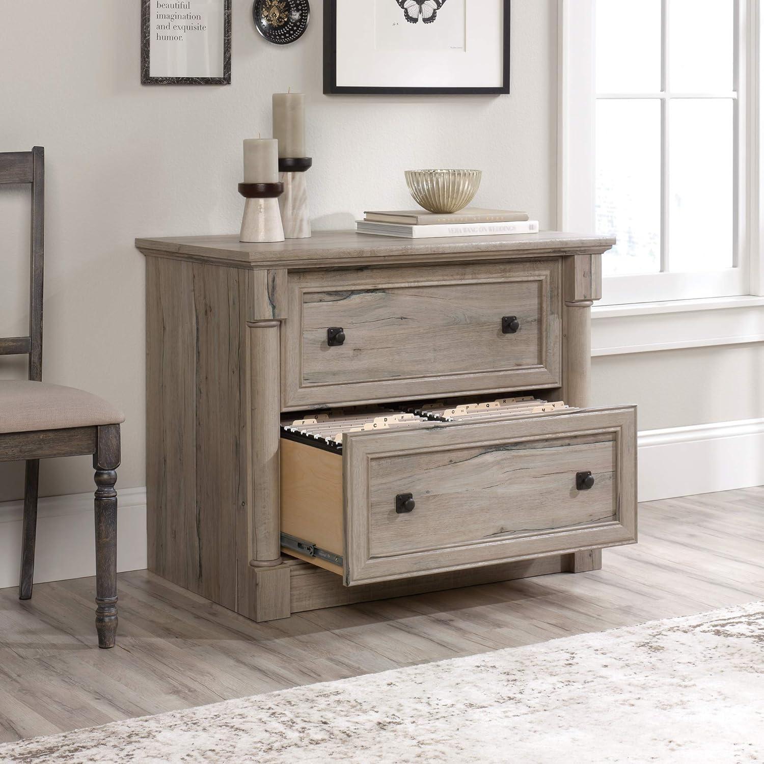 Split Oak 2-Drawer Lateral File Cabinet with Laminate Surface