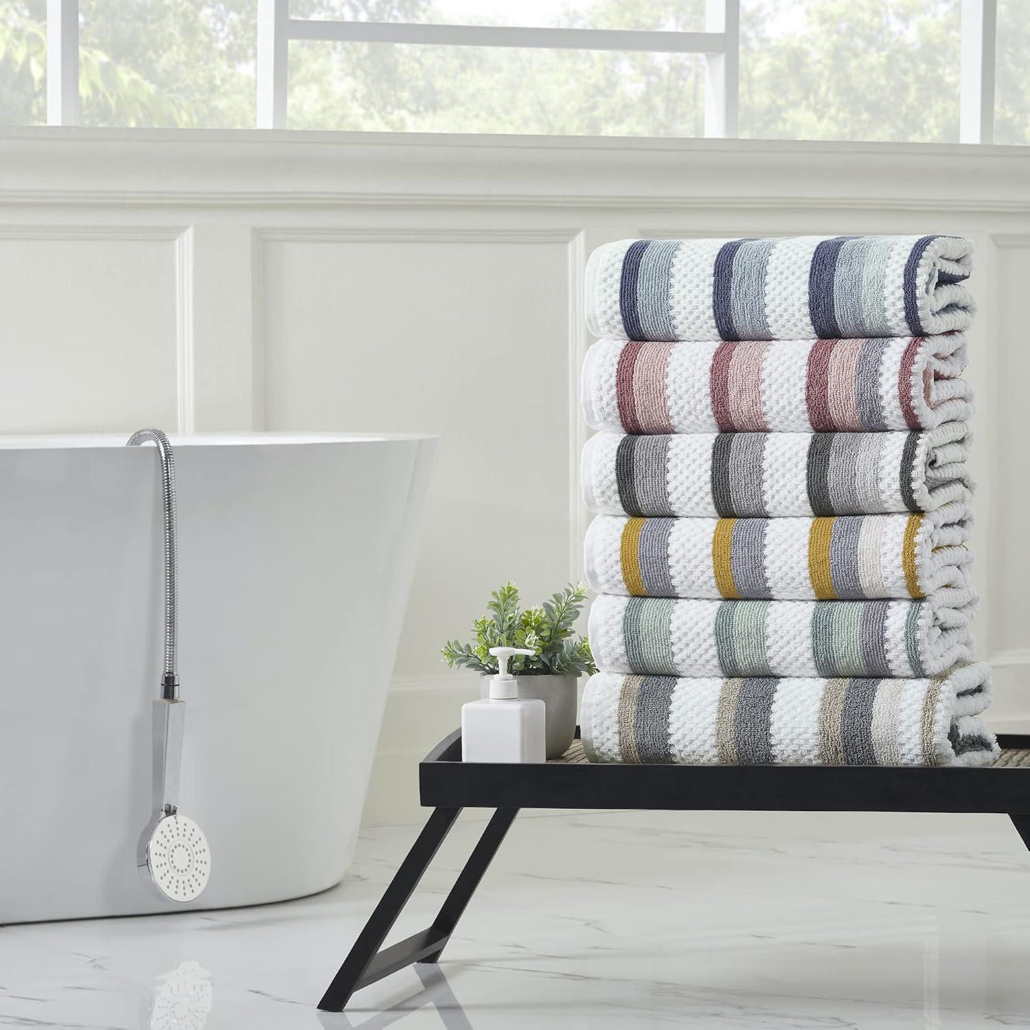 Modern Threads Pax 6-Piece Reversible Yarn Dyed Jacquard Towel Set - Bath Towels, Hand Towels, & Washcloths - Super Absorbent & Quick Dry