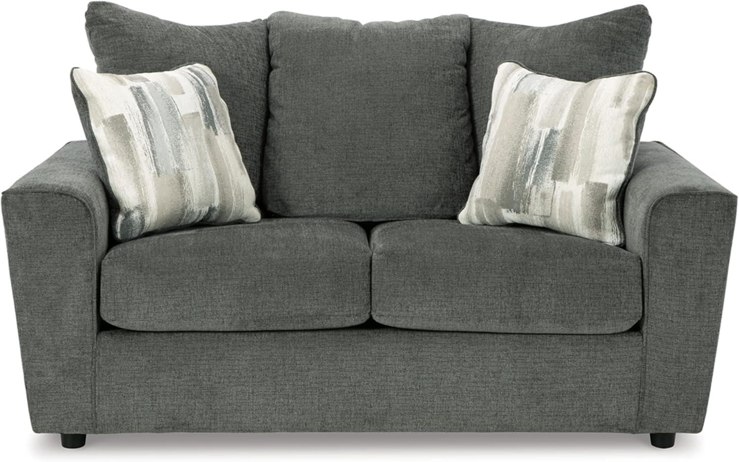 Gray Fabric Flared Arm Loveseat with Wood Frame