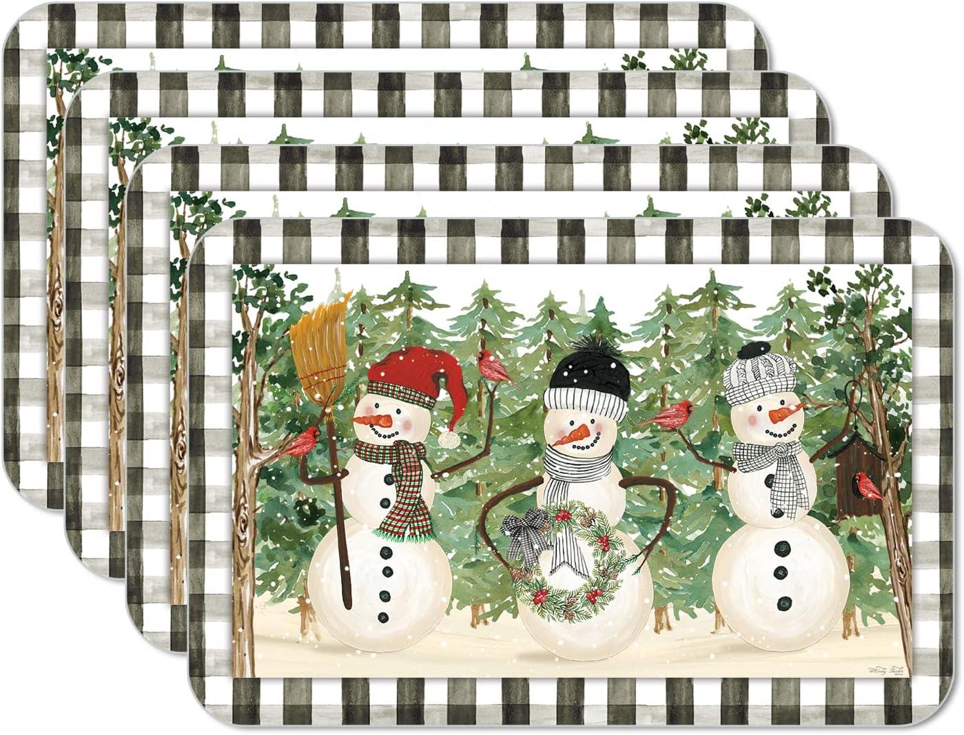 Plaid Snowmen 4 Piece Reversible Easy Care Placemats (Set of 4)