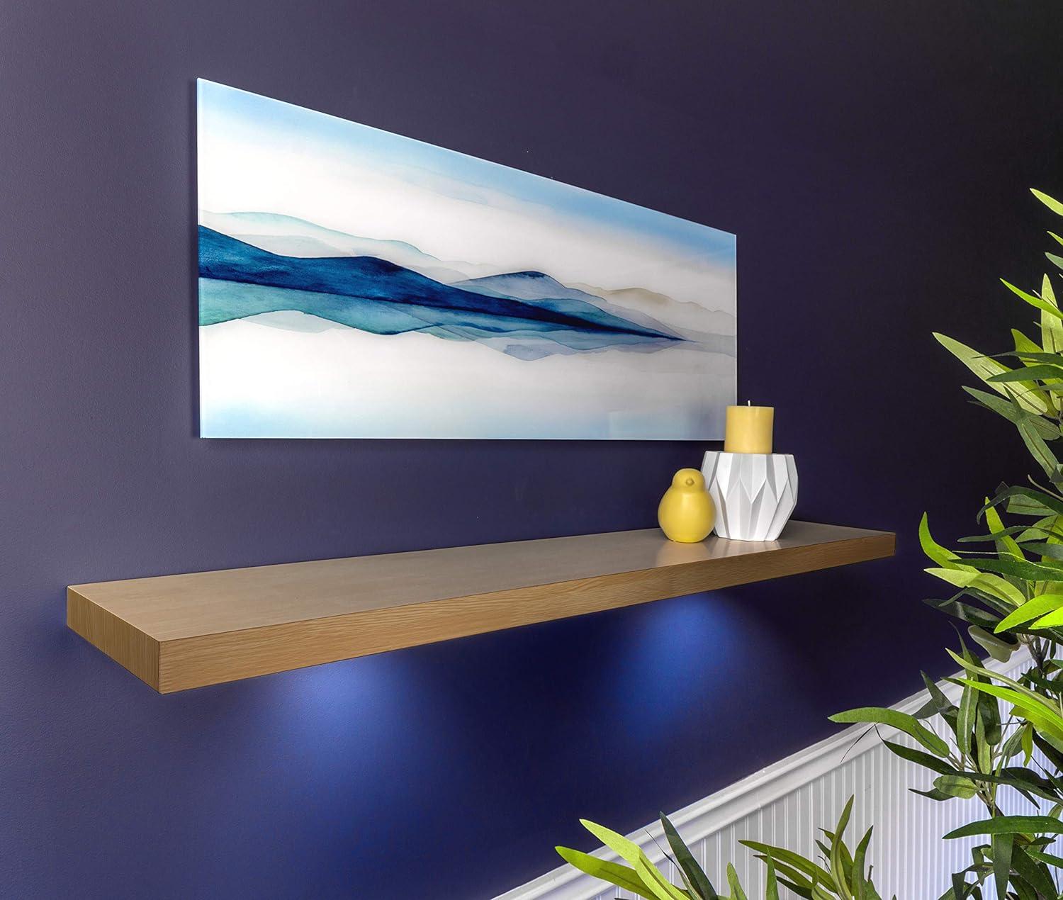 Modern Oak Floating Wall Shelf with Integrated LED Light, 47"