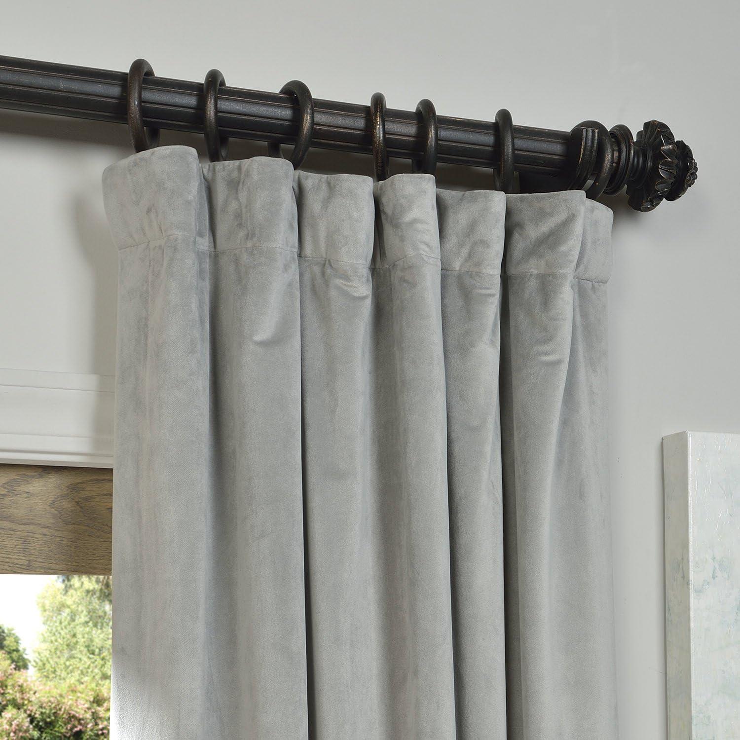 Half Price Drapes Signature Silver Grey Velvet Blackout Curtains for Bedrooms(1 Panel), 50WX 96L