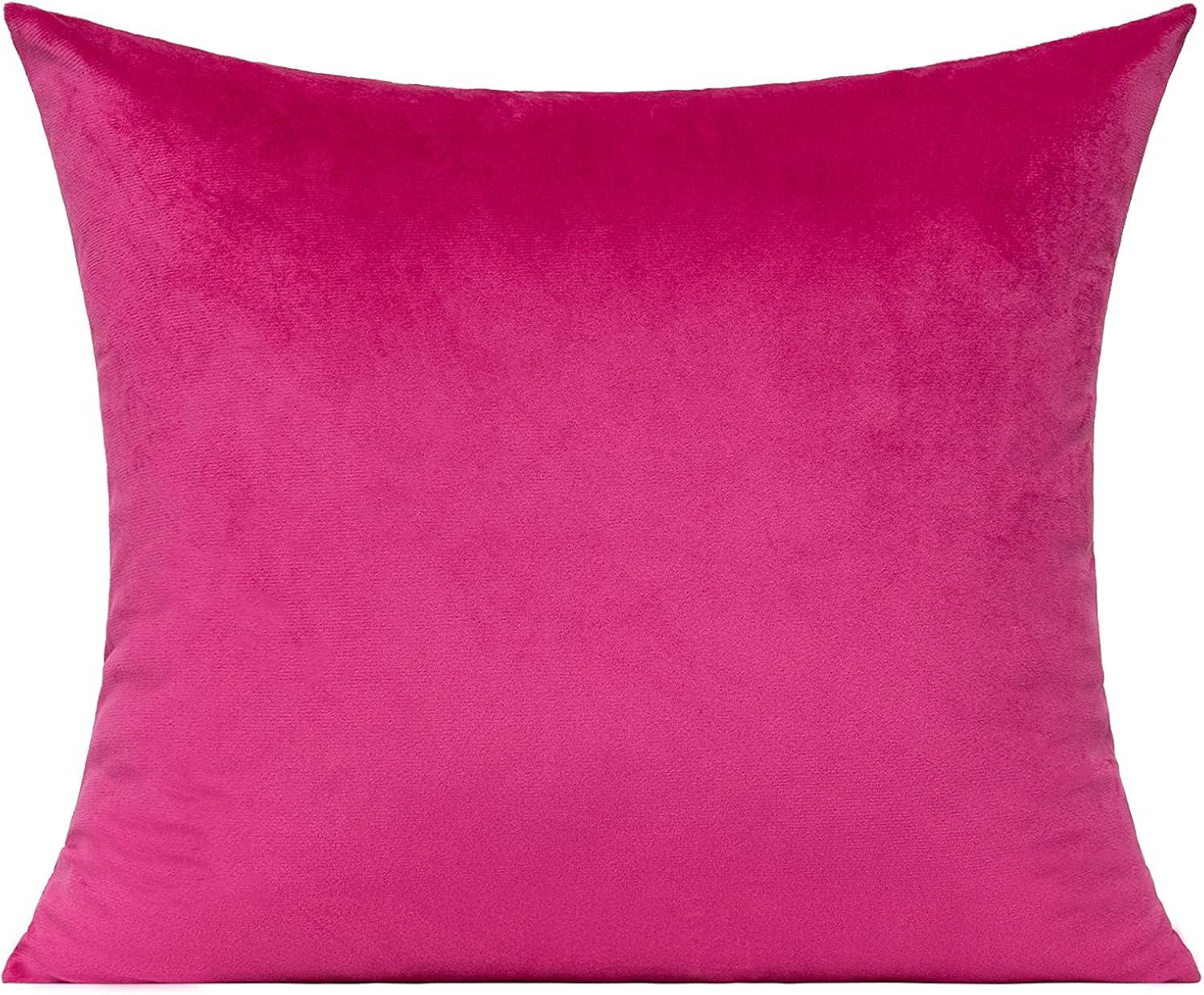 RainRoad Hot Pink Throw Pillows Covers Set of 2 Soft Velvet Decorative Pillow Covers 18x18 Inch for Couch Bed(Hot Pink, 18" x 18"(Pack of 2))