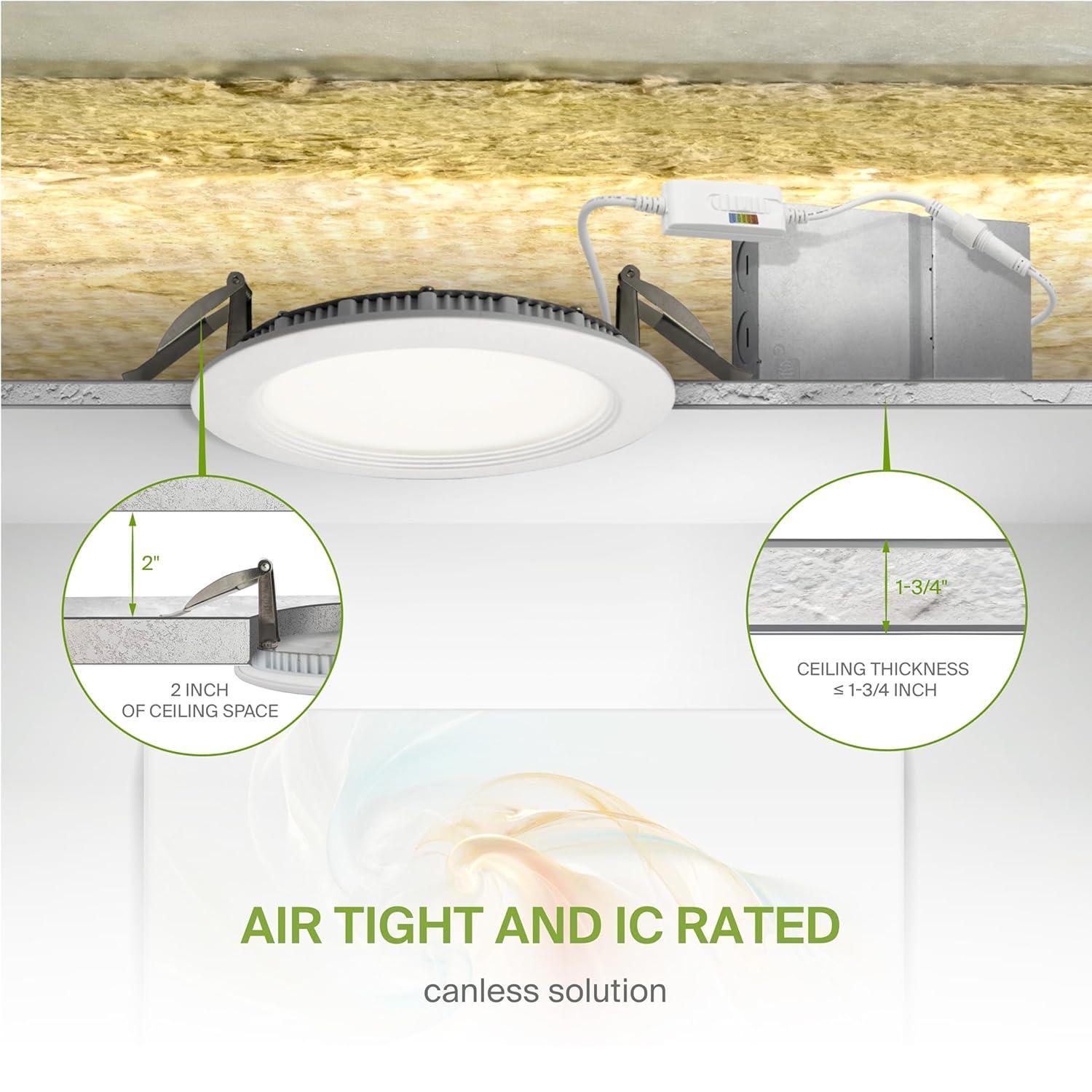 ASD LED Recessed Lighting 6 Inch, Round Commercial Downlight, Mini Panel with Baffle Trim, 6" 15W 120-277V CCT Selectable 2700/3000/3500/4000/5000K, Dimmable Ceiling Light Fixture, White, ETL