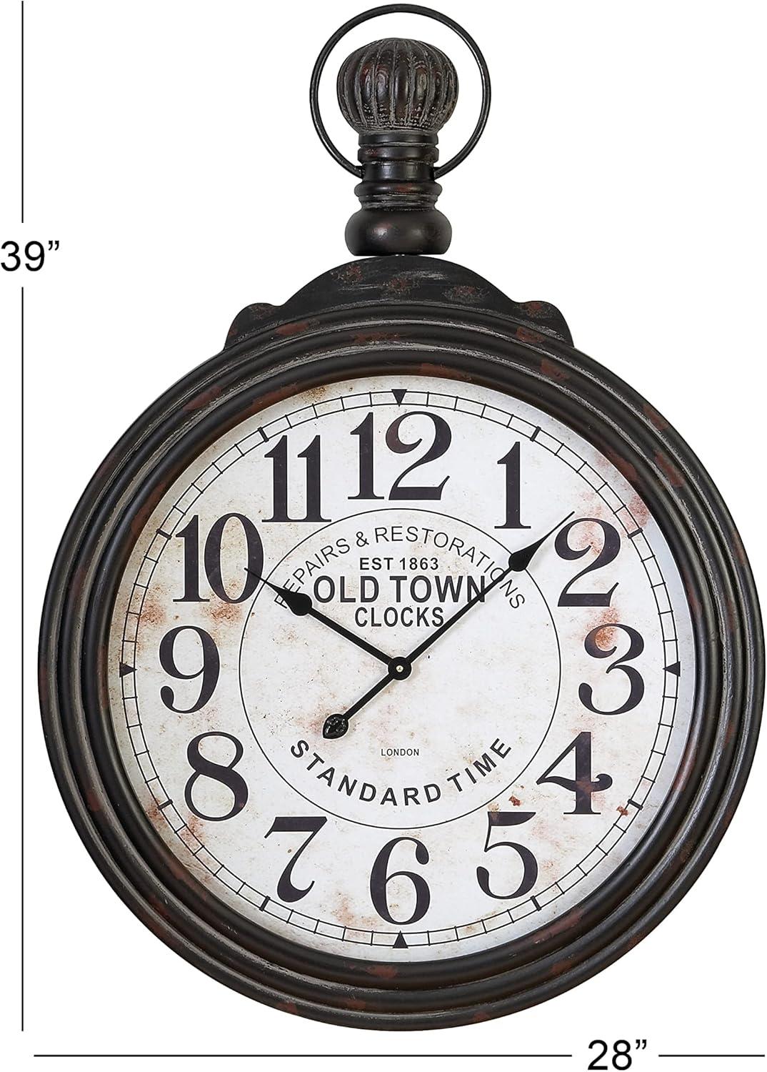 39" Brown MDF Vintage Pocket Watch Wall Clock