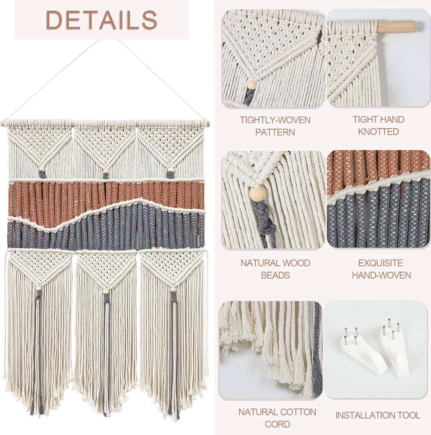 SEBKQ Macrame Wall Hanging Hand-woven Boho Wall Decor,Macrame Wall Art Tapestry for Bedroom Living Room Children's Room 17.7" L X 41.3" H