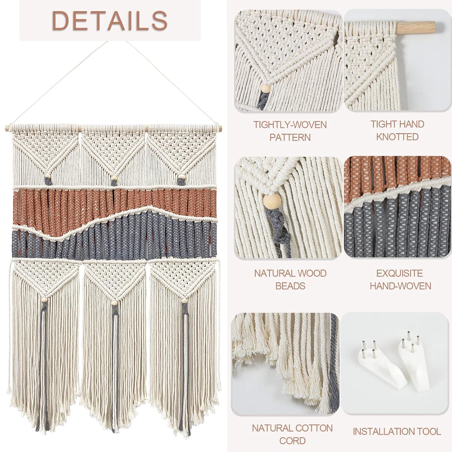 SEBKQ Macrame Wall Hanging Hand-woven Boho Wall Decor,Macrame Wall Art Tapestry for Bedroom Living Room Children's Room 17.7" L X 41.3" H