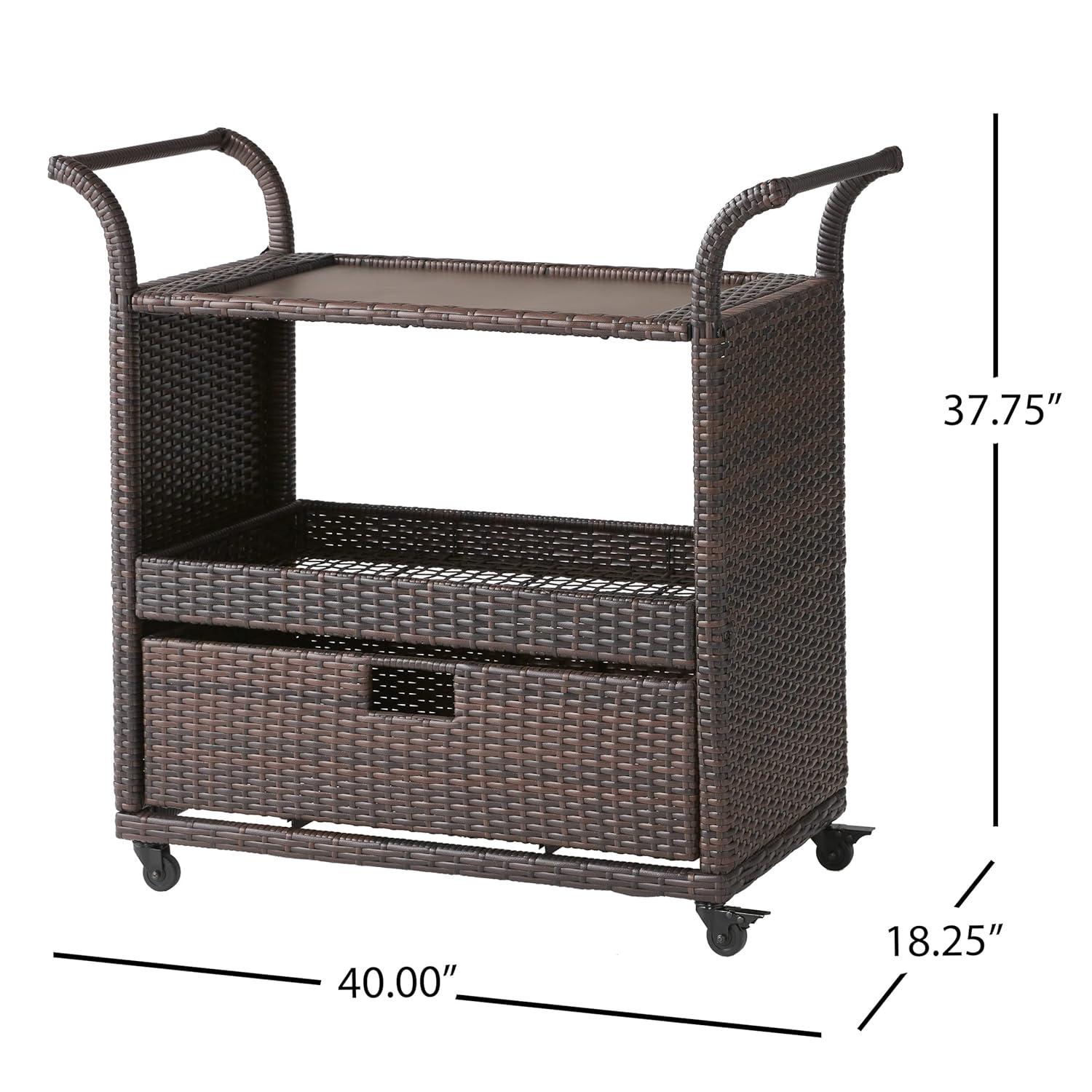 Karl Home Outdoor Wicker Bar Cart