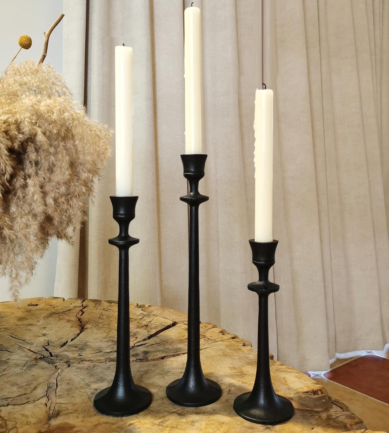 Black Iron Taper Candle Holder - Set of 3 Decorative Candle Stand - Candlestick Holder for Wedding, Dinning, Party