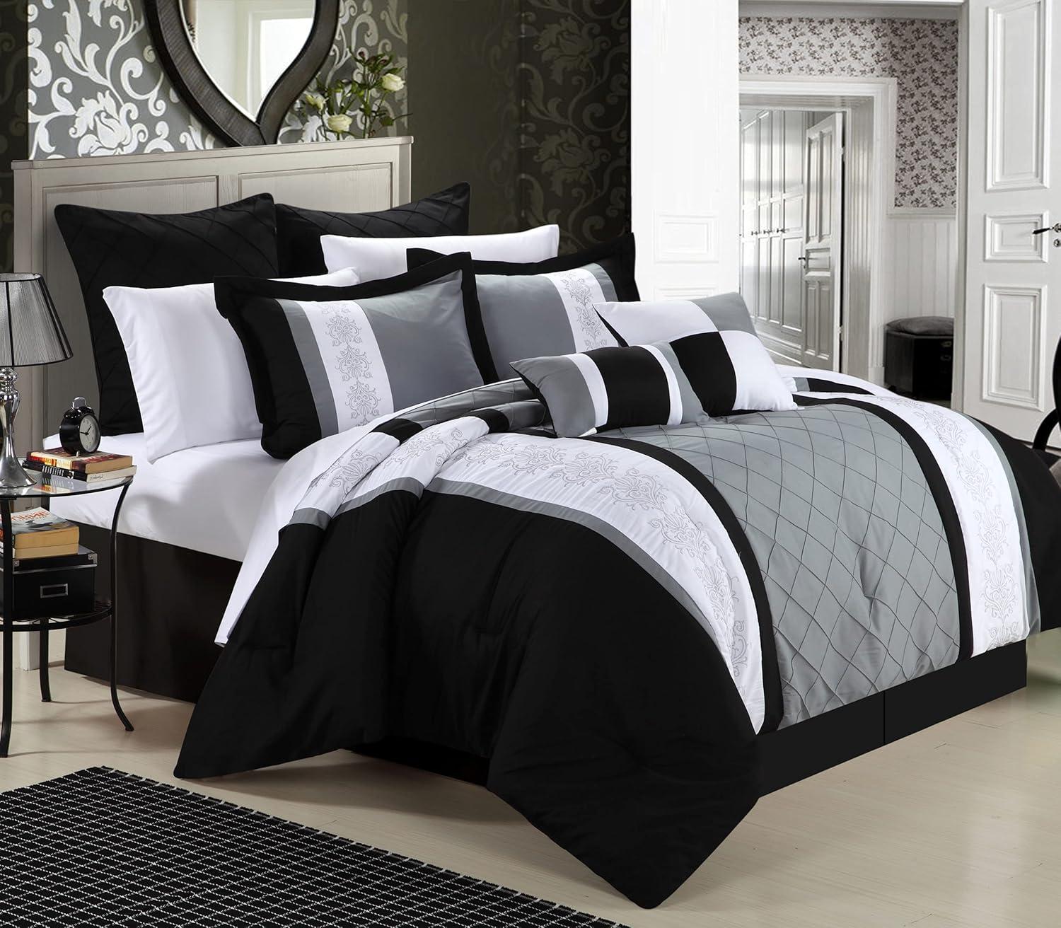 Luxurious Queen Black Microfiber Bed in a Bag Set with Down Alternative Fill