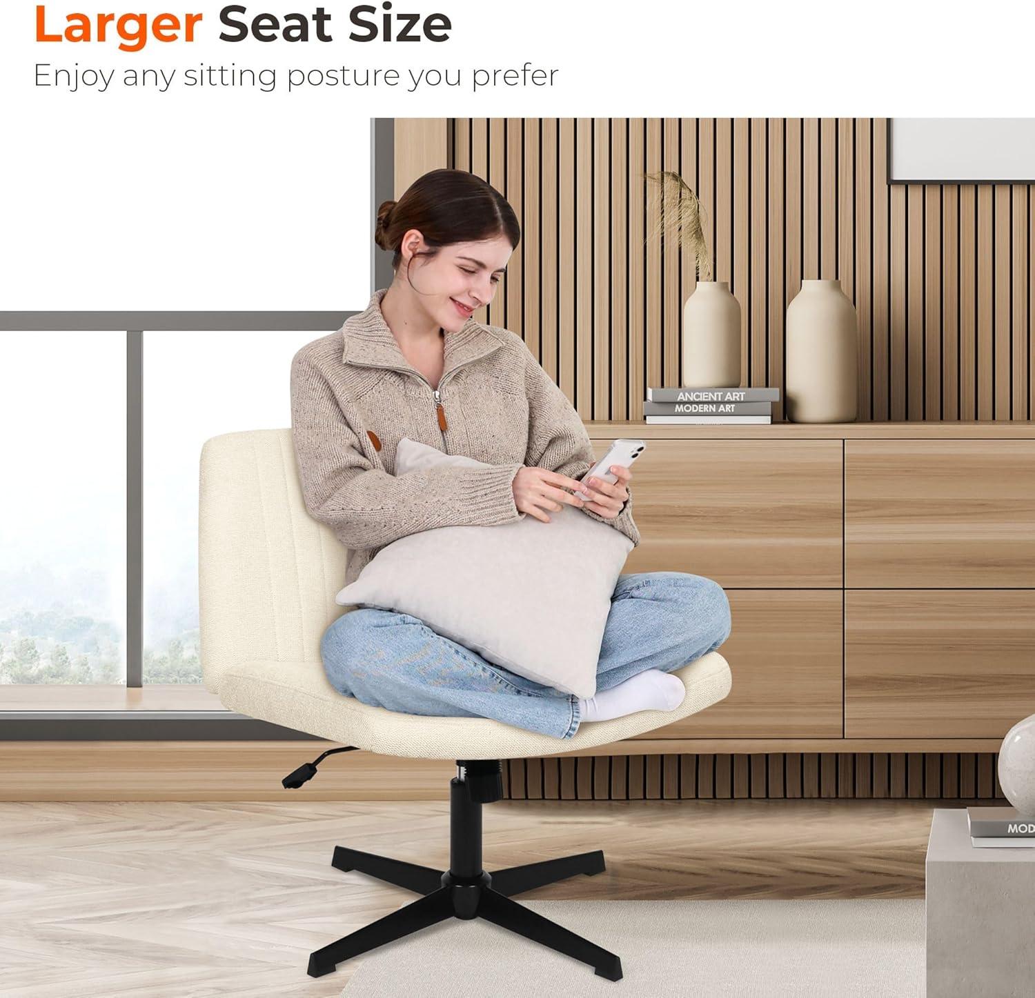 NEO CHAIR Criss Cross Legged Home Office Desk Vanity Armless Chair No Wheels Swivel, Beige