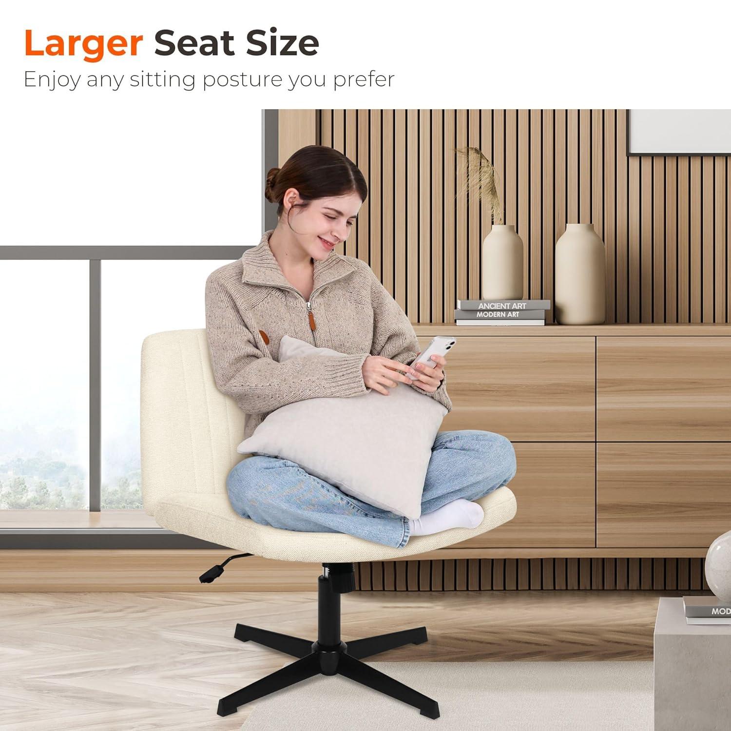 NEO CHAIR Criss Cross Legged Home Office Desk Vanity Armless Chair No Wheels Swivel, Beige