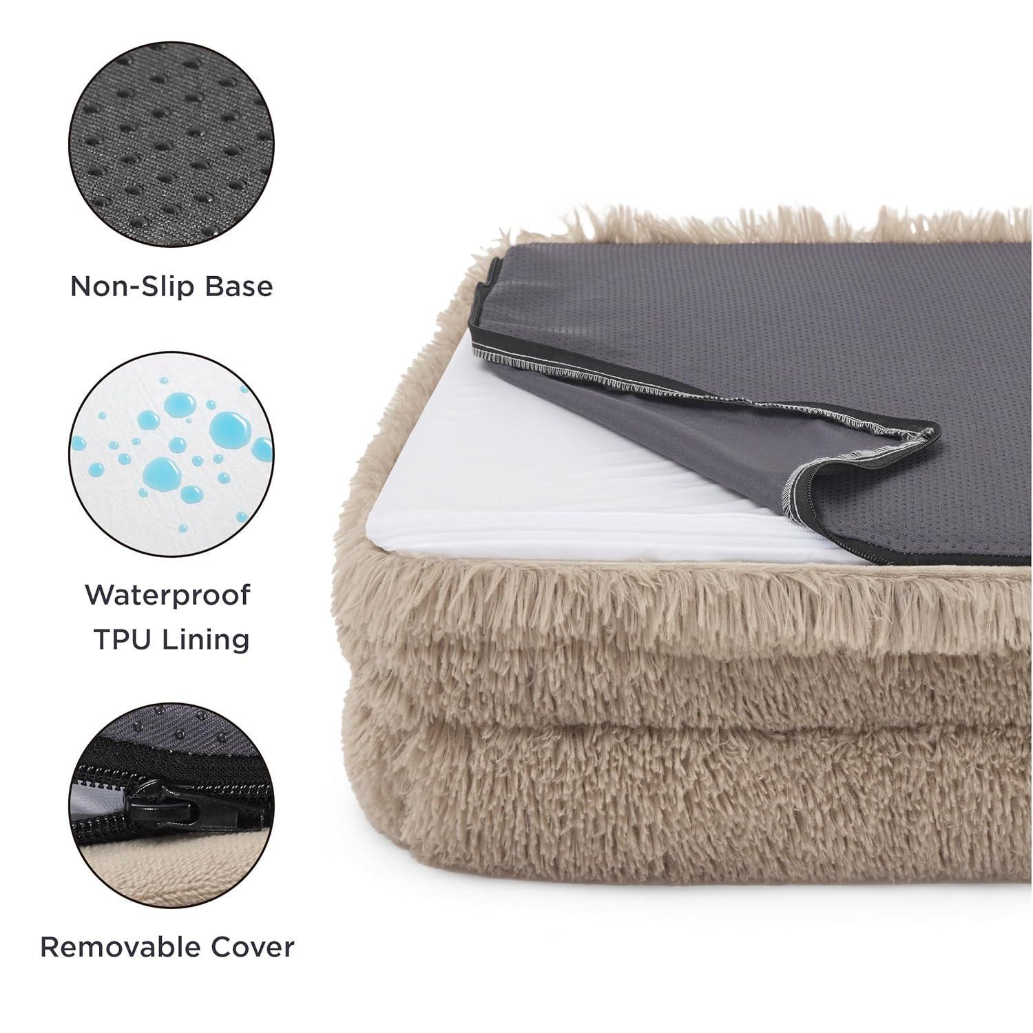Bedsure Orthopedic Dog Beds Large Sized Dog - Washable Large Dog Cat Bed Waterproof, Comfort Dogs Couch Sofa with Washable Removable Cover, Pet Bed with Nonskid Bottom, Long Faux Fur-Taupe, 35"
