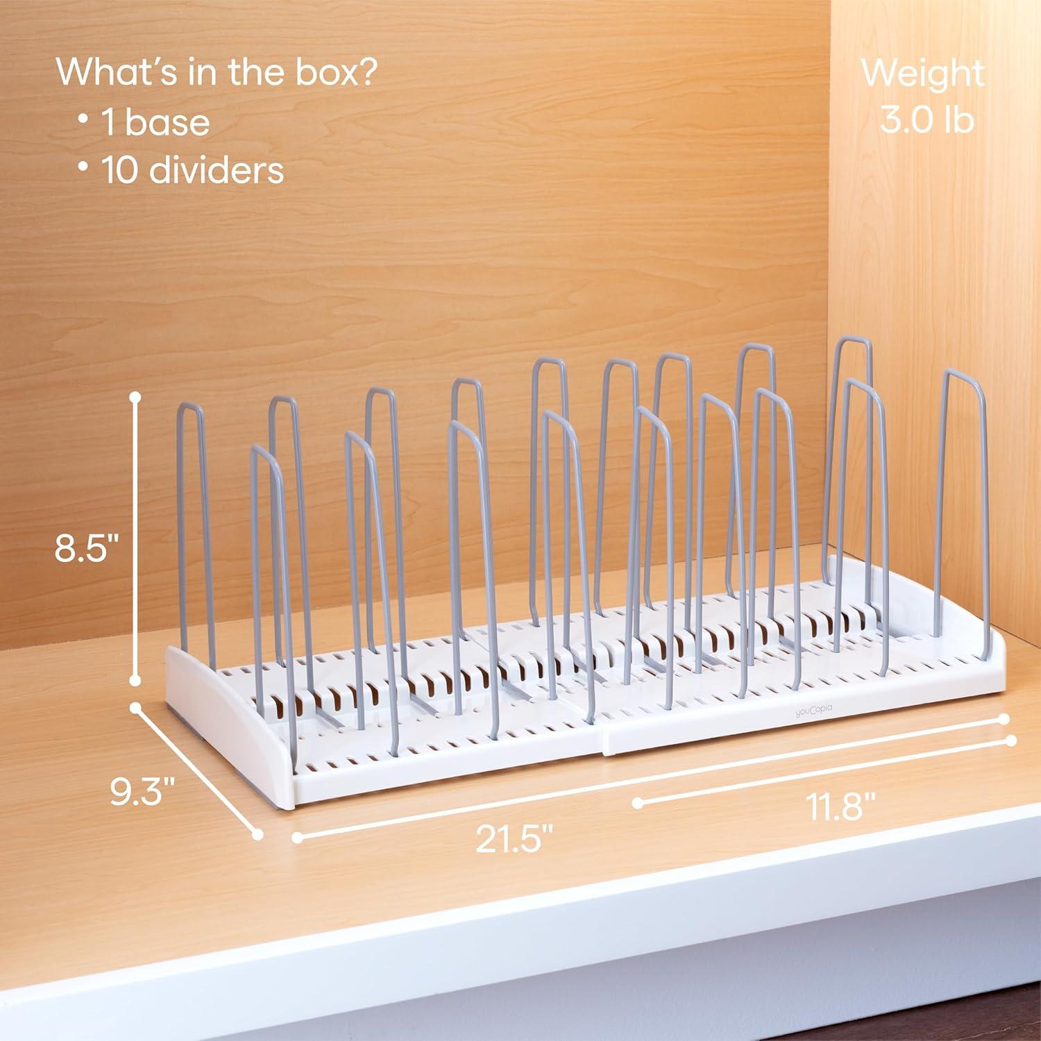 Adjustable White Expandable Cookware Rack with Steel Dividers