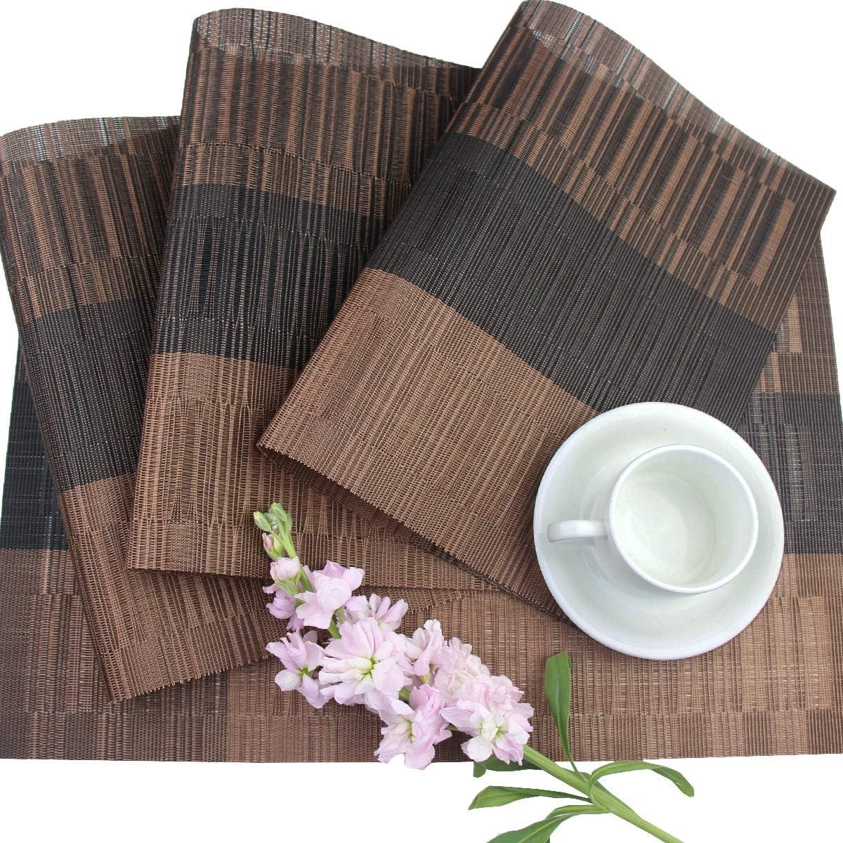 Placemats,Durable Placemats for Dining Table,Washable Woven Vinyl Kitchen Placemats Set of 4(Brown)