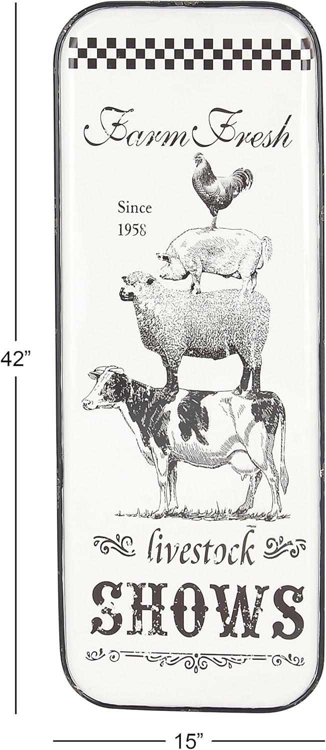 42" x 16" Vintage Country Iron Farmhouse Metal Sign Wall Decor Black - Olivia & May: Glazed White Rectangular Panel