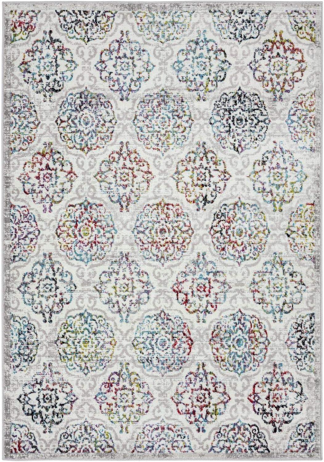 Home Dynamix Boho Andorra Transitional Damask Area Rug Ivory/Blue/Black, 5'2"x7'2"